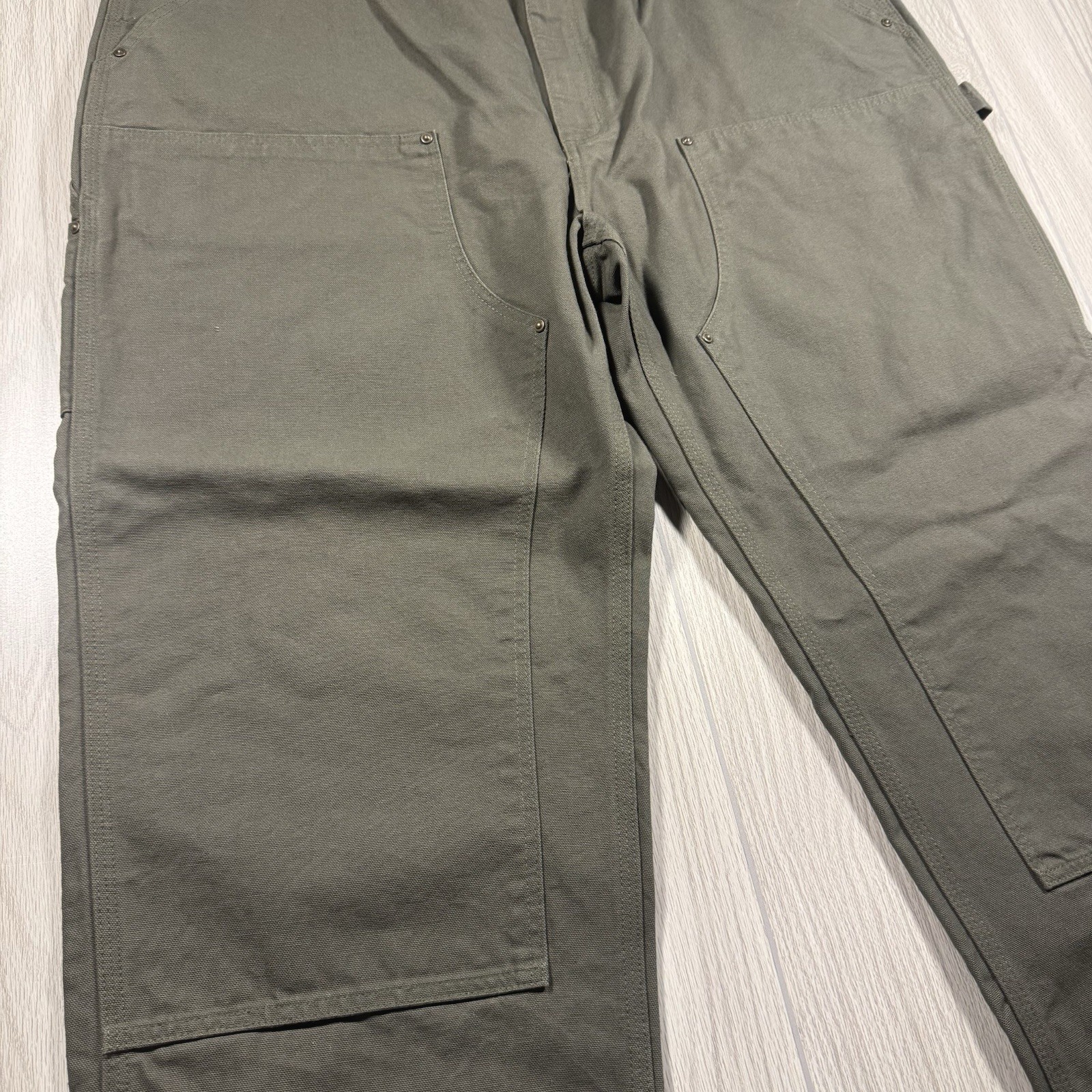 Carhartt Washed Duck Double Front Work Dungarees Men 46×30 Olive Green Loose NWT