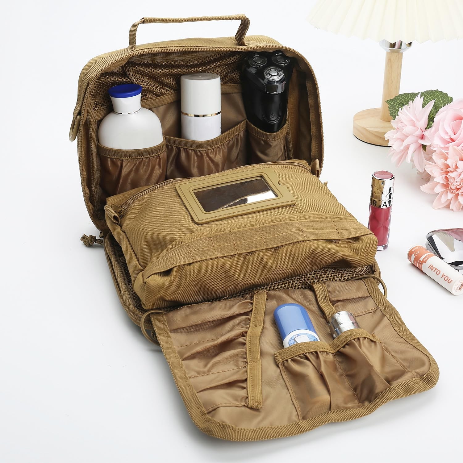 SMONT Tactical Toiletry Bag for Men Travel, 9.5 x 7.9 x 2.7 inches, Brown