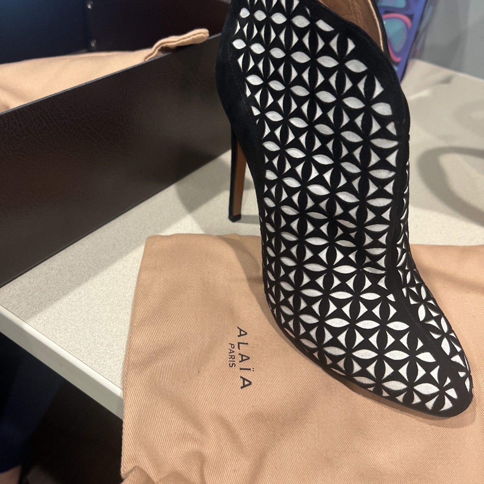 Alaia Suede Printed Closed Toe Heels