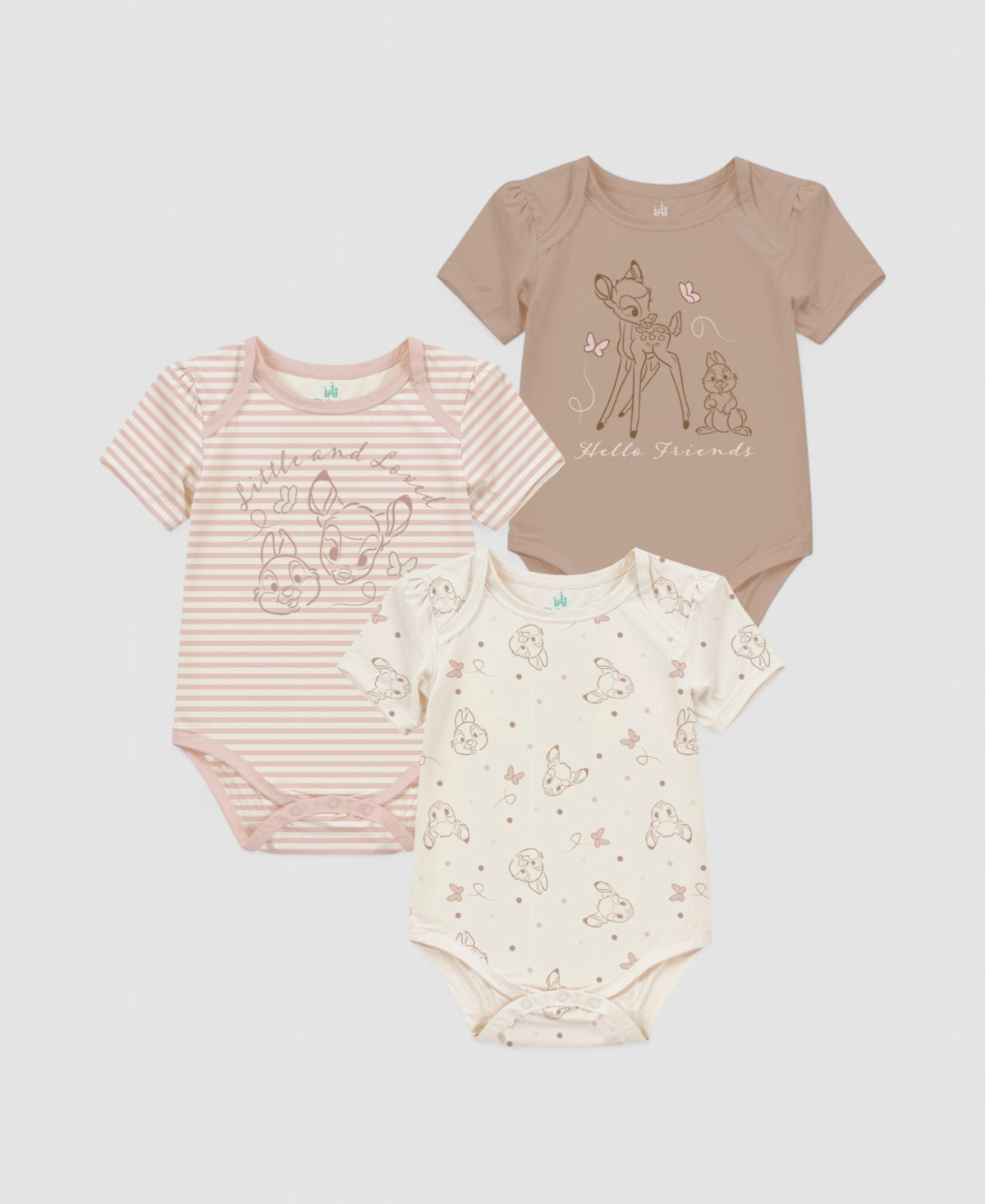 Disney Baby Girls Pink Brown Red Bambi Crew Cotton Bodysuit 3-Piece Set Size 12M
