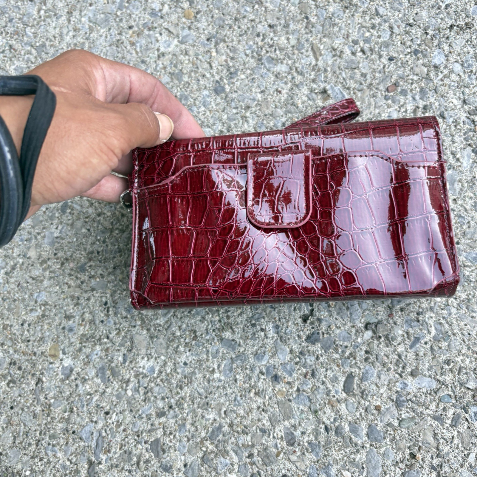 Red Faux Alligator Skin Long Wallet – Clutch Purse – 8 Inches x 4.5 Inches