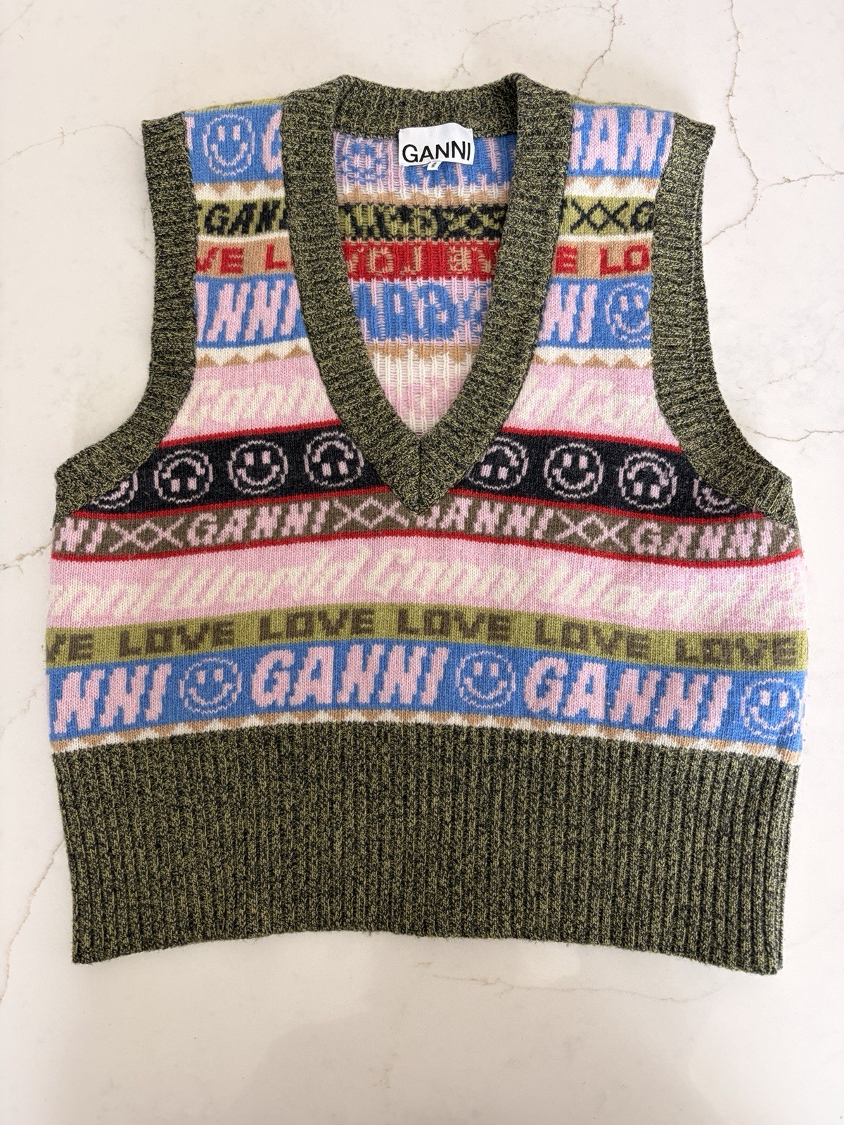 Ganni Sweater Vest Small Knit Love Stripe Top Sleeveless