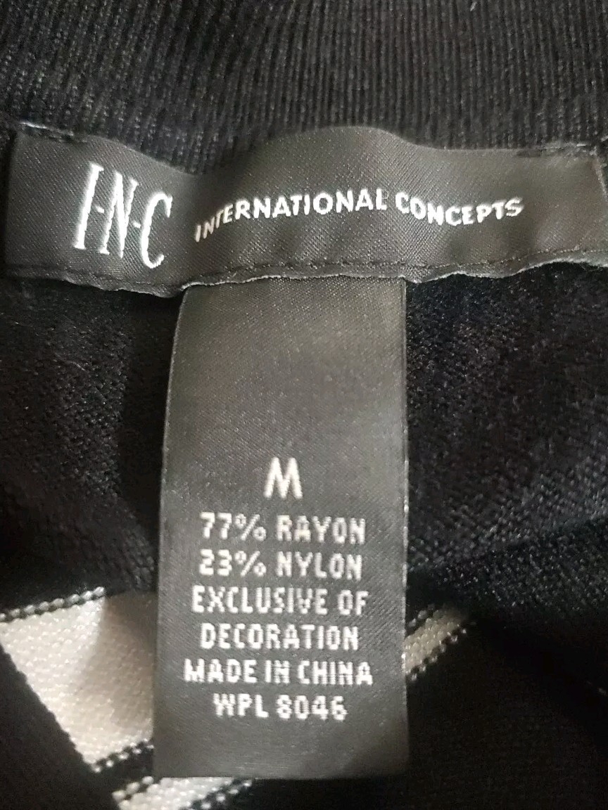 INC International Concepts Womens Top M Off Shoulder Embroidered Black Stripe