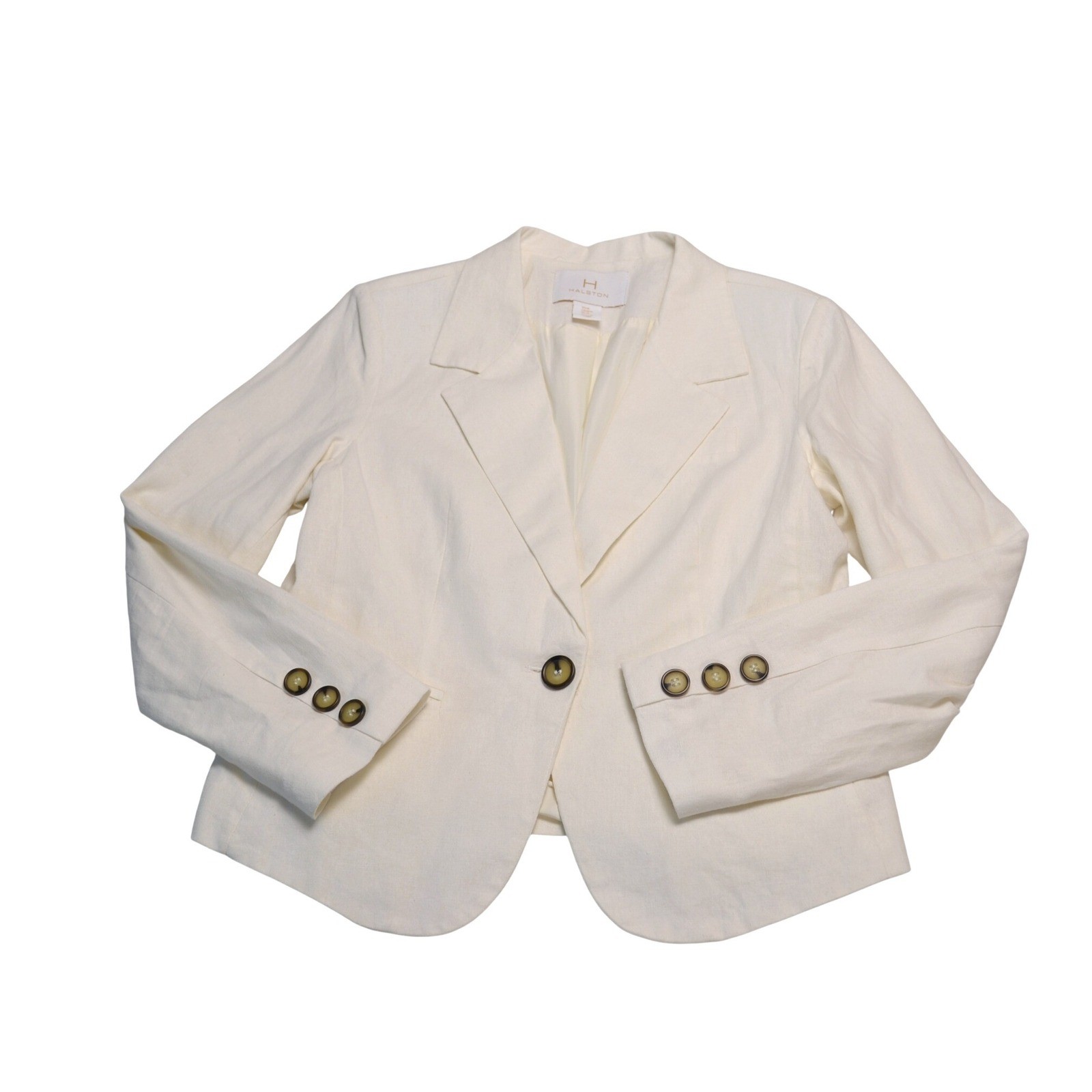 Halston Linen Blend Blazer Office Spring Ivory One Button Women’s Medium Jacket