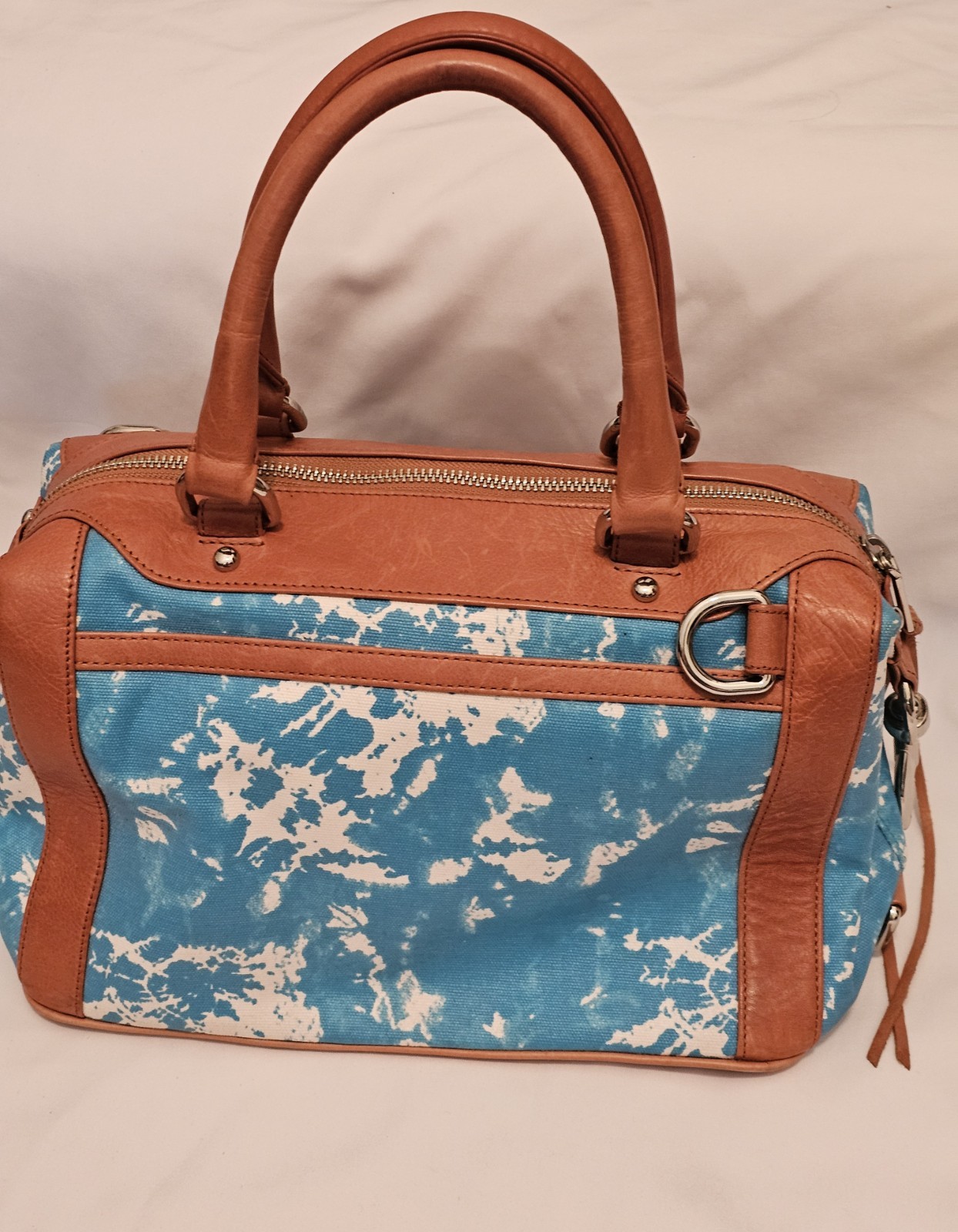 Rebecca Minkoff M.A.B Mini Satchel in Aqua, White and Tan* No Shoulder Strap*