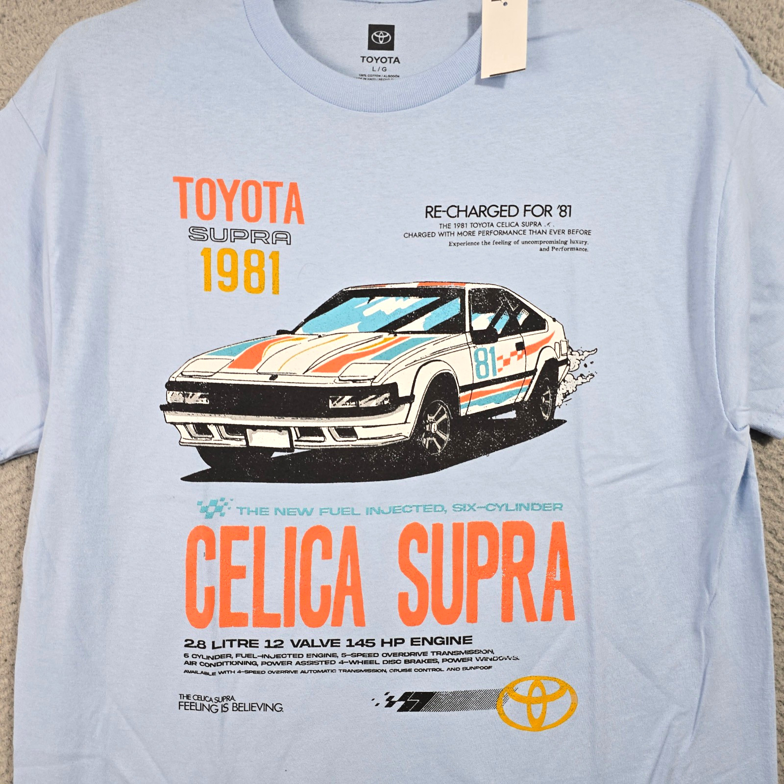 Toyota Supra Celica Shirt Mens Large Blue JDM Tuner 1981 Casual Race Car NWT