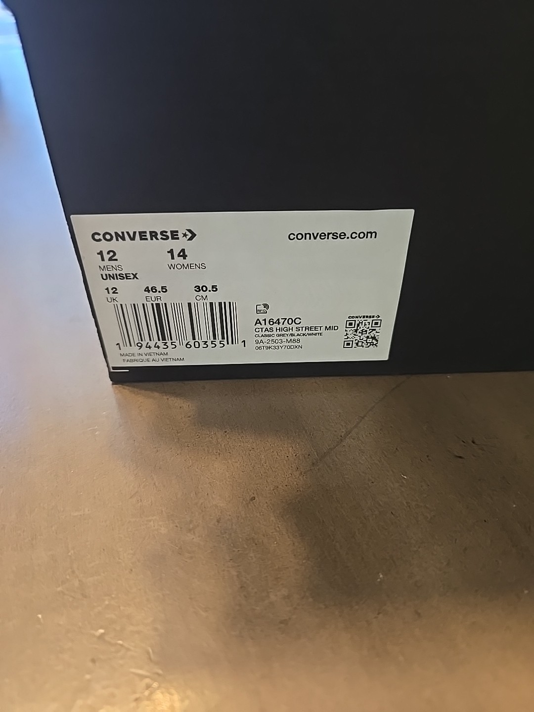 Converse CTAS High Street Mid Shoe Men Size 12 W 14 Gray/Black/White A16470C