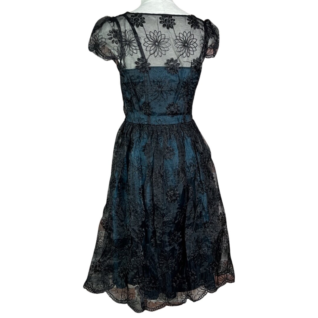 VOODOO VIXEN RETRO PIN UP 50s MAY TEAL LACE OVERLAY TAFFETA BLUE DRESS DRA8085
