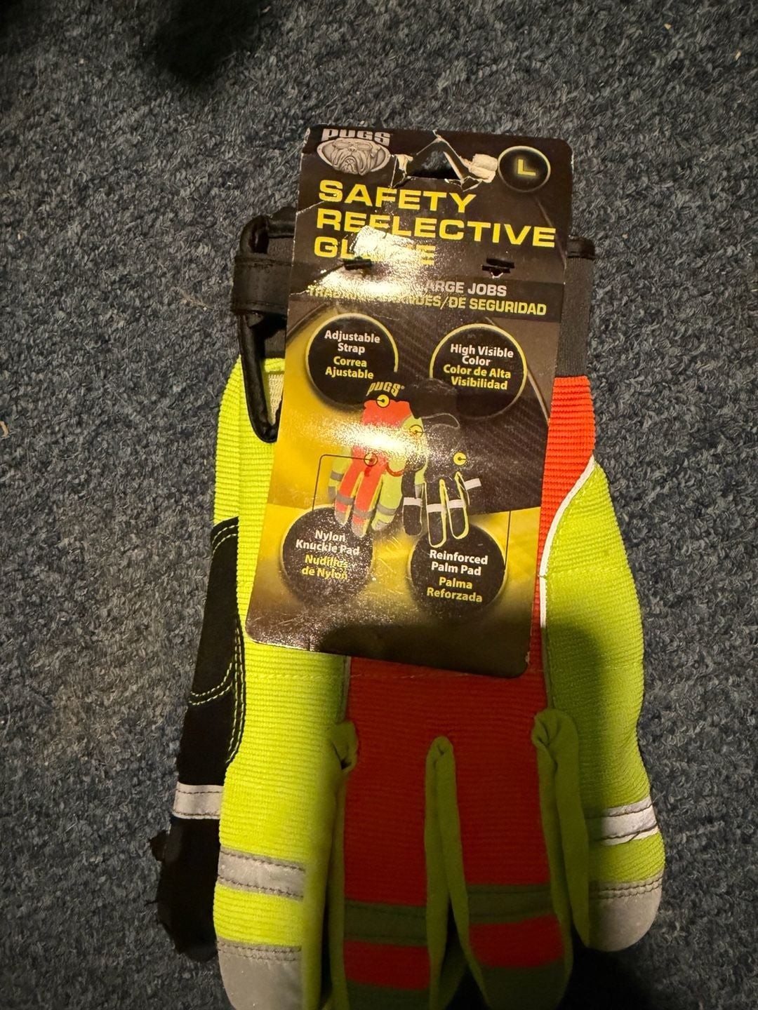 Item #2000 – Pugs Safety Reflective Gloves with Adjustable Strap, Size Large