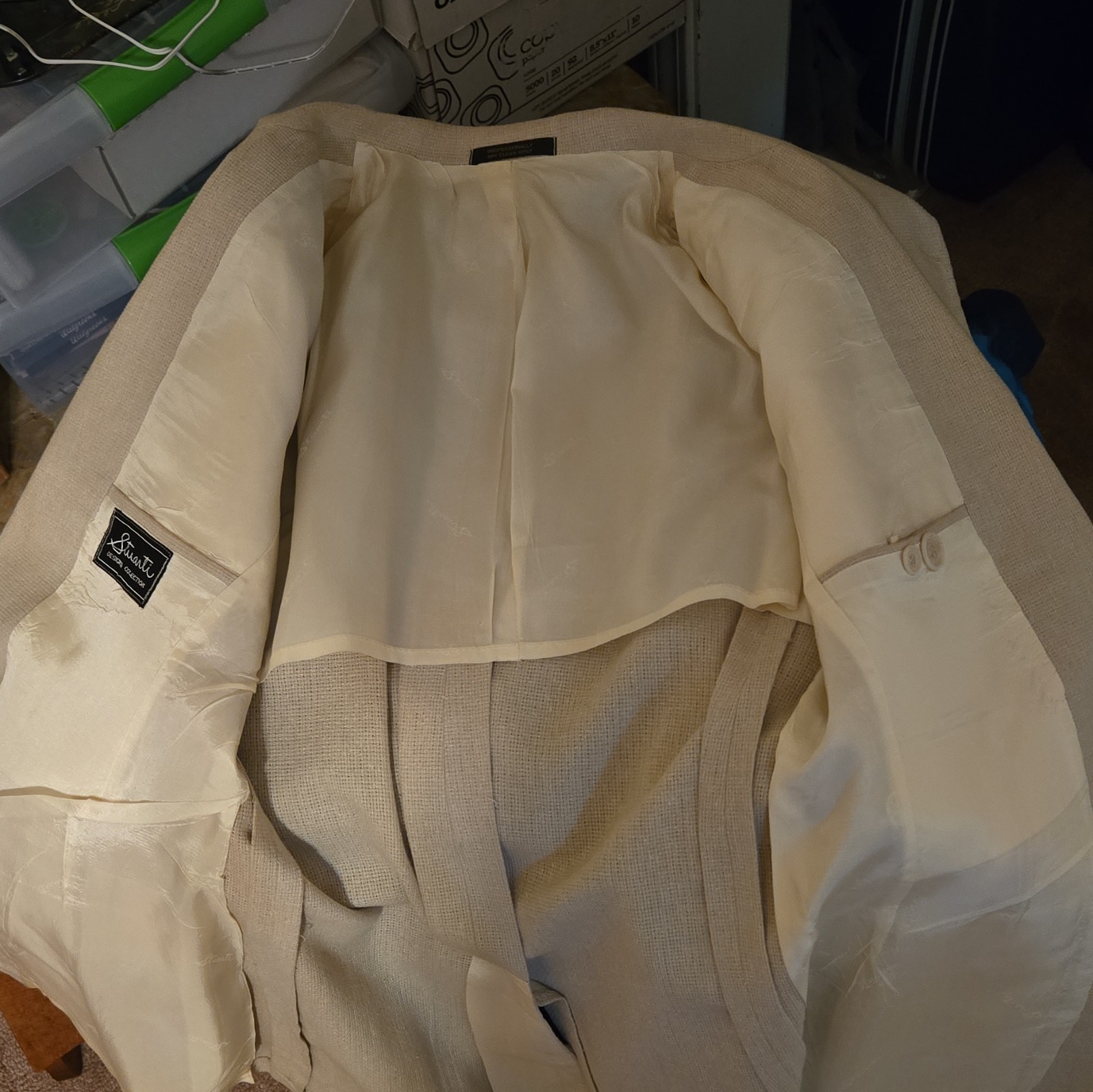 Sivanti Men’s Beige Solid 2-Piece Wool Suit 1-Button Pleated Pants Sz 28