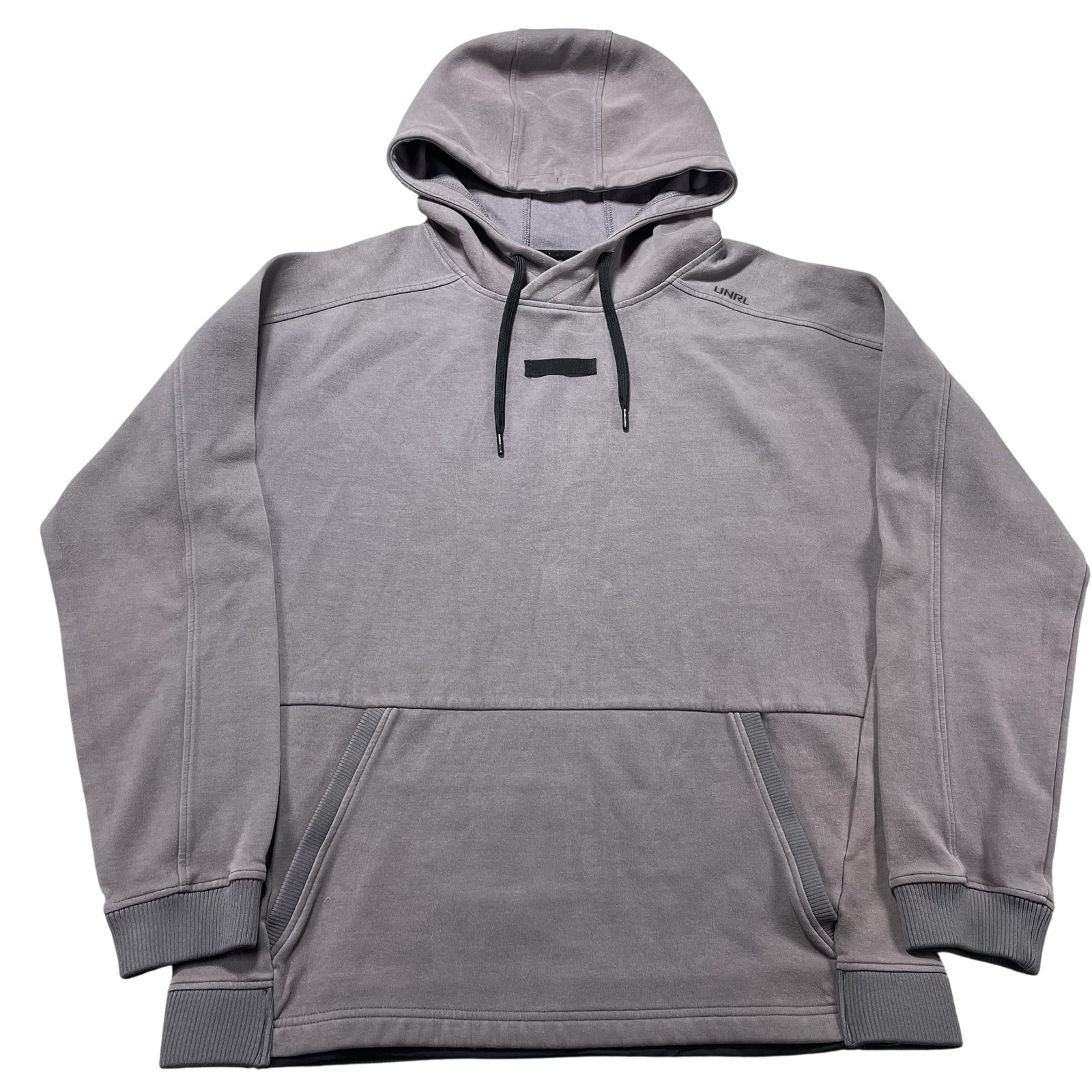 UNRL Hoodie Mens Medium Gray Fleece Pullover Sweatshirt Kangaroo Pocket Logo