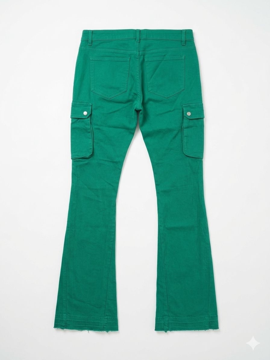 Cooper 9 36 Cargo Pants Men Green Cotton Twill Flared Logo Zipper Button