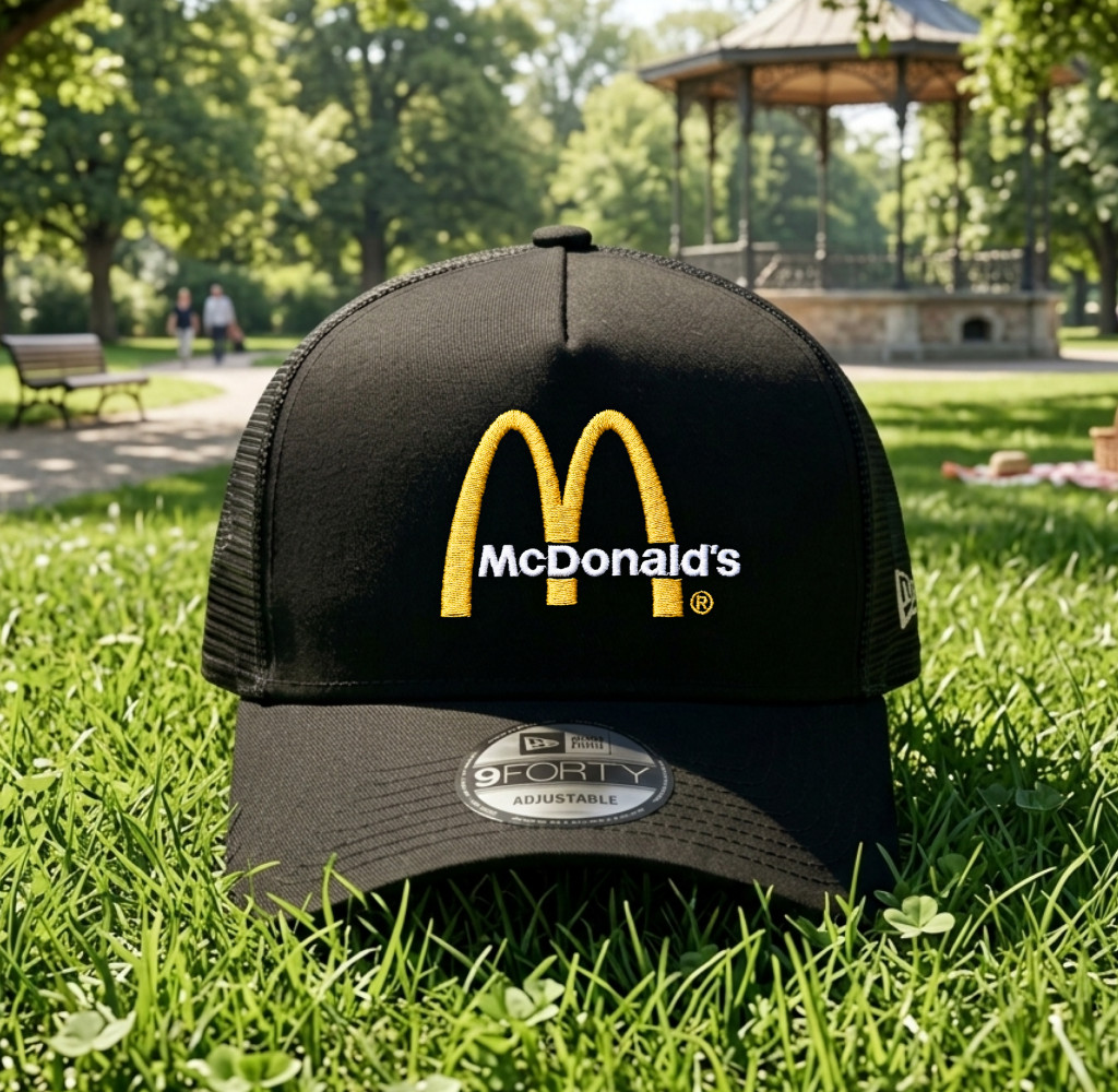 McDonald’s Black Embroidered Trucker Hat Logo Mesh Back Snapback Cap