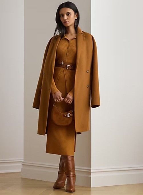 $165 Lauren Ralph Lauren Women’s Rib-Knit Pencil Midi Skirt Large Brown
