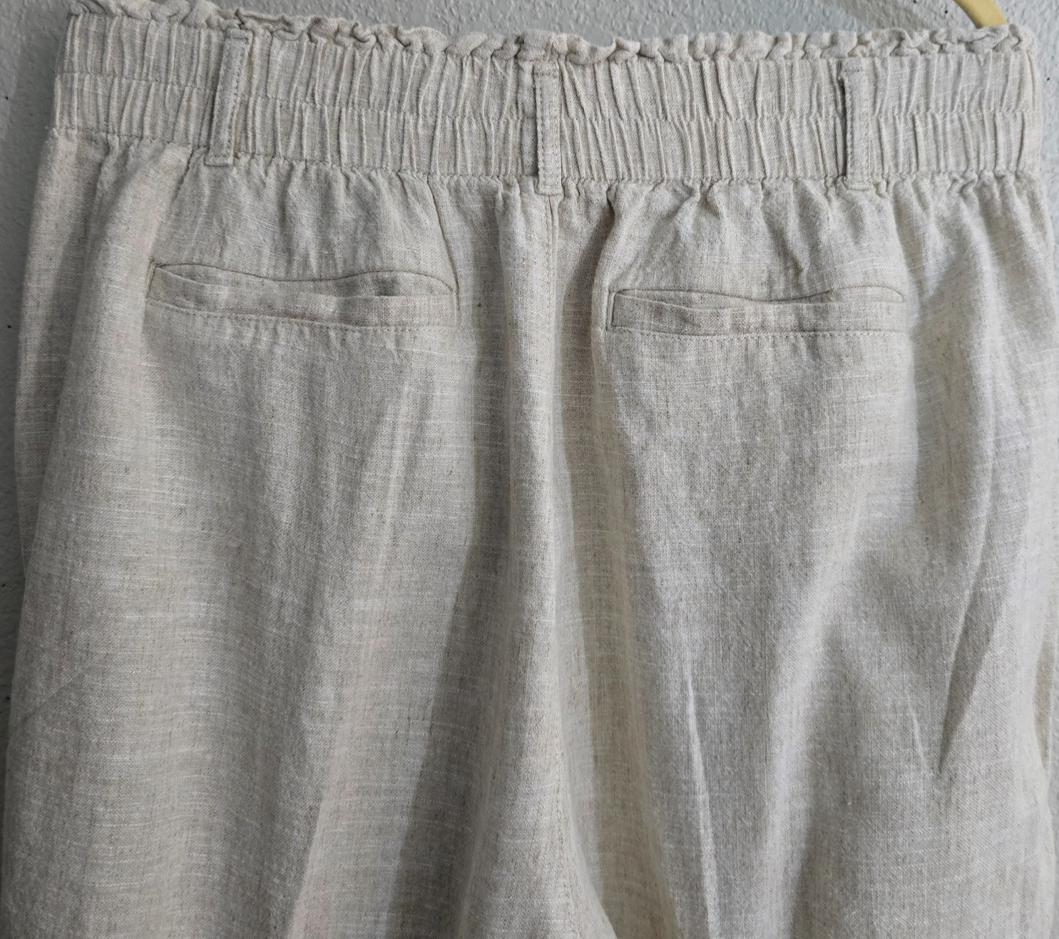 Women’s Linen Blend Pull-On Pants Off White Elastic Waist Wide Leg 28-30 x 30
