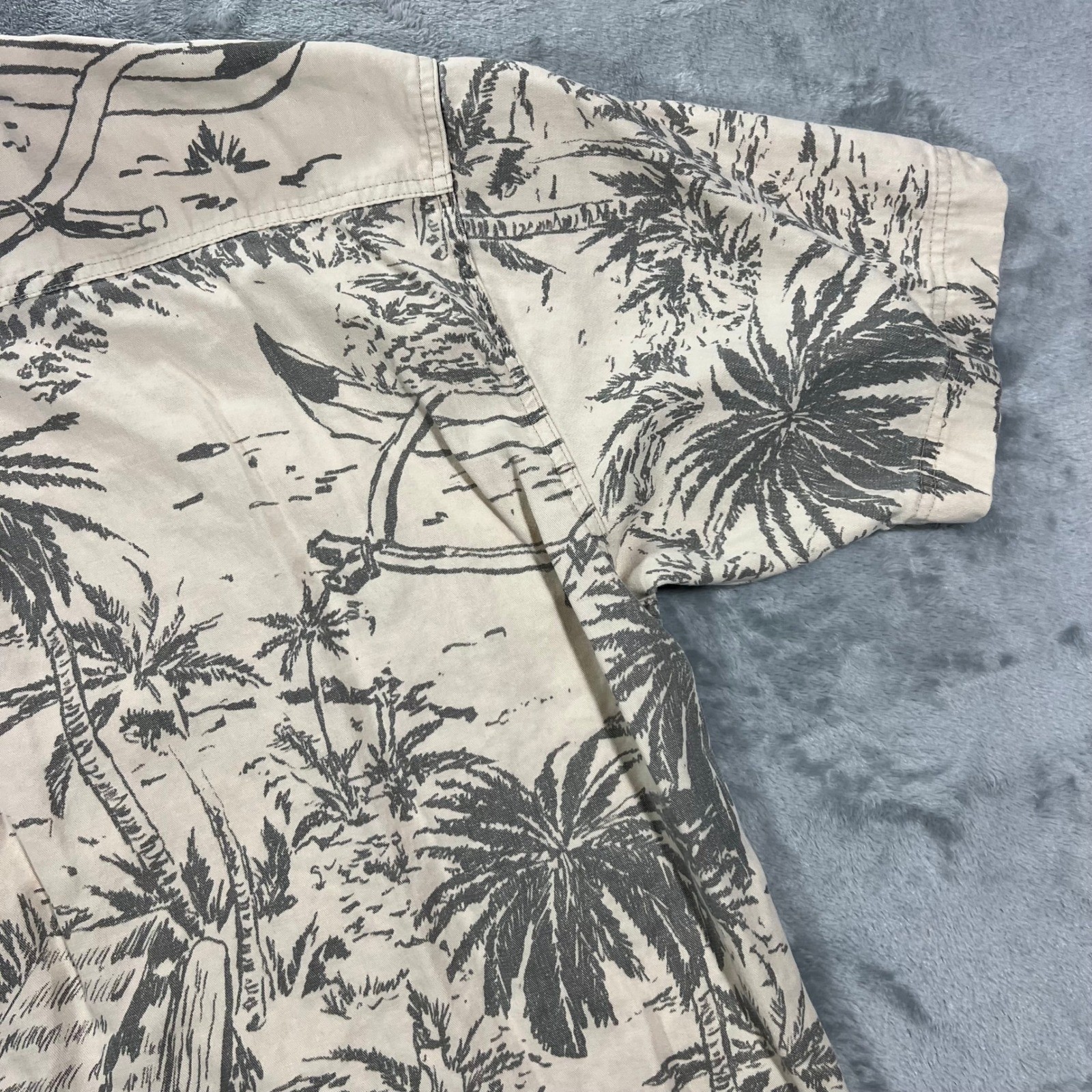 UNBRANDED Hemp Blend Tropical Island Print Shirt Mens Large Beige Gray