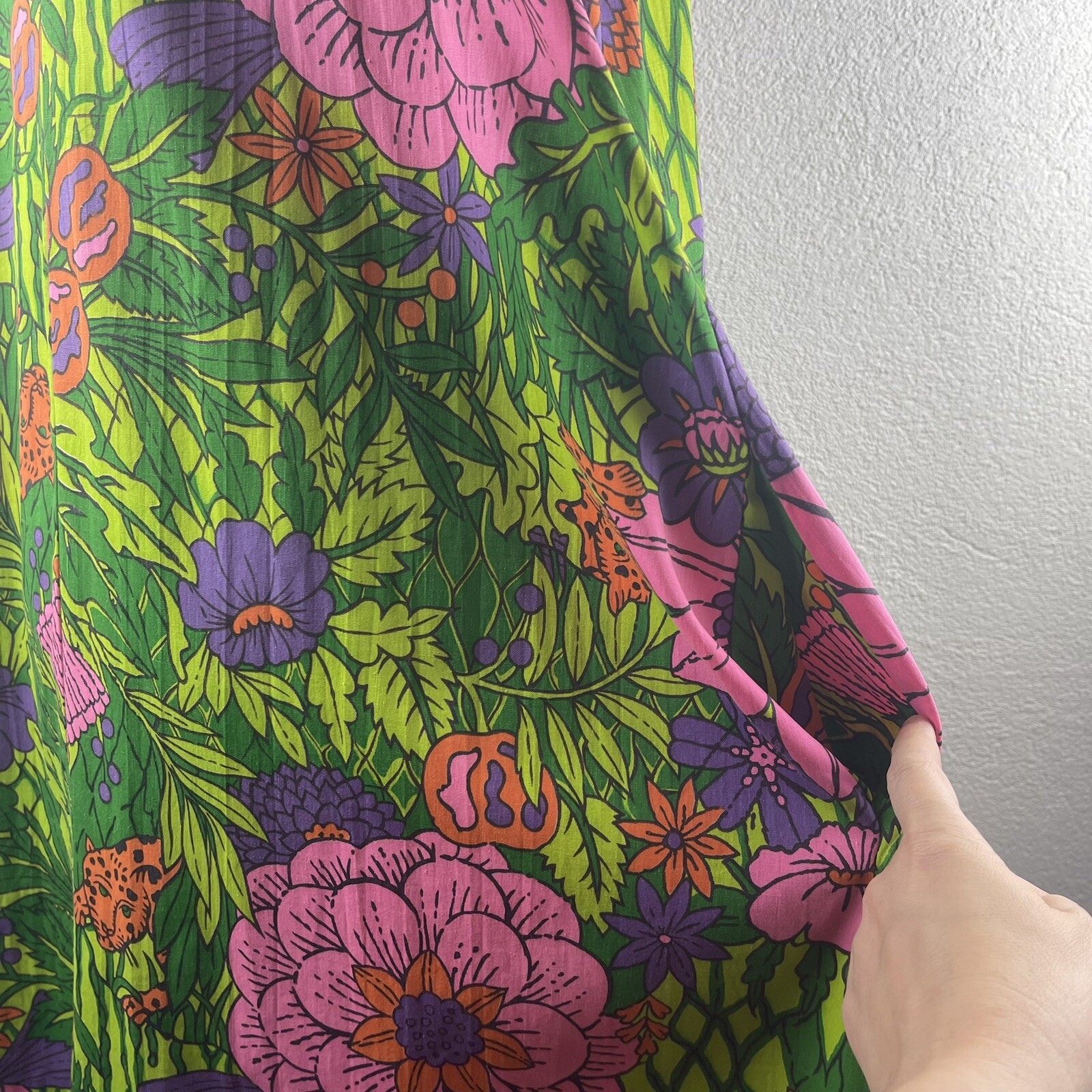 Vintage l 60s M Coffee Break Mod Novelty Floral Jungle Leopard Zip Pockets Dress