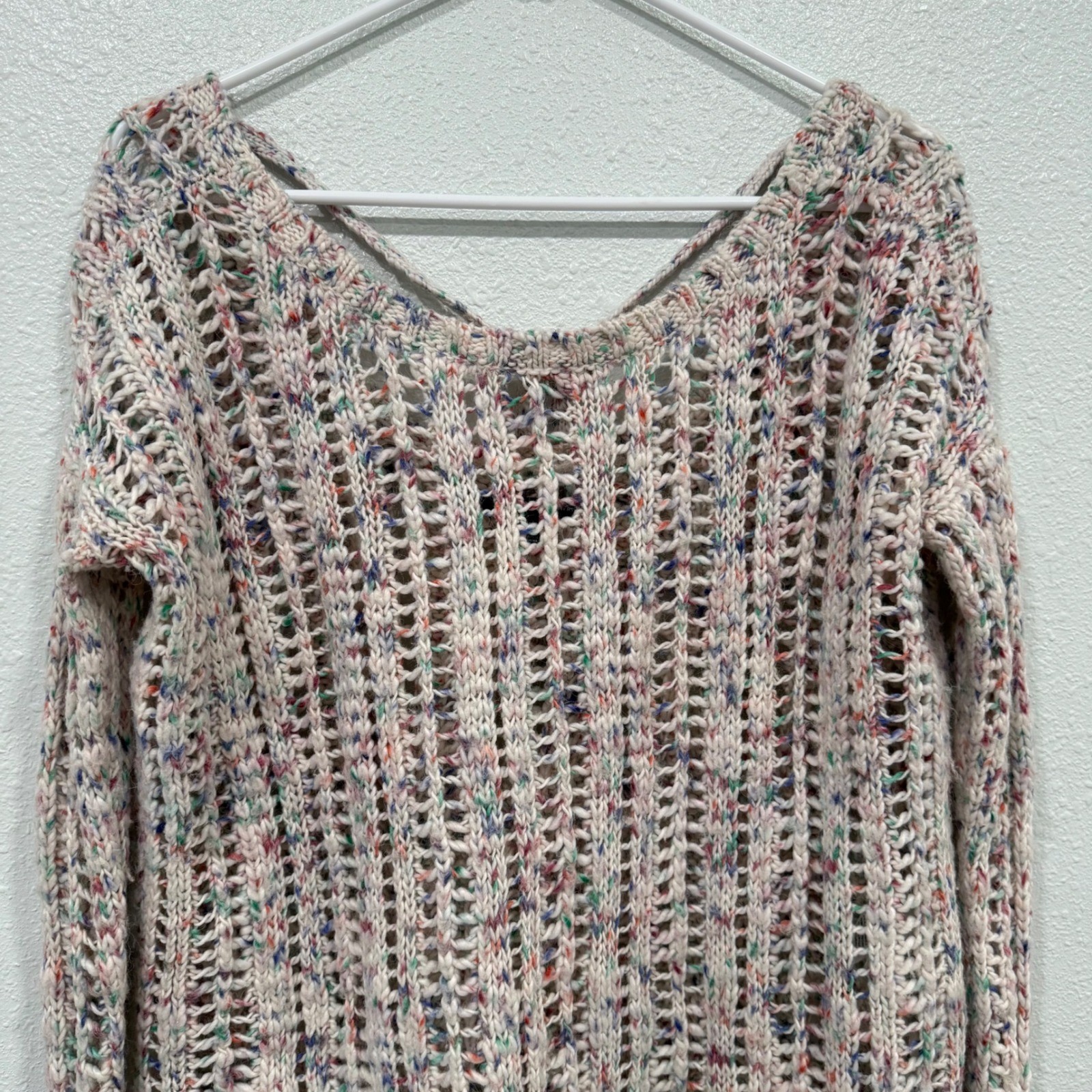 American Eagle Confetti Open Knit Sweater Cream Multi Wool Alpaca XS Womens