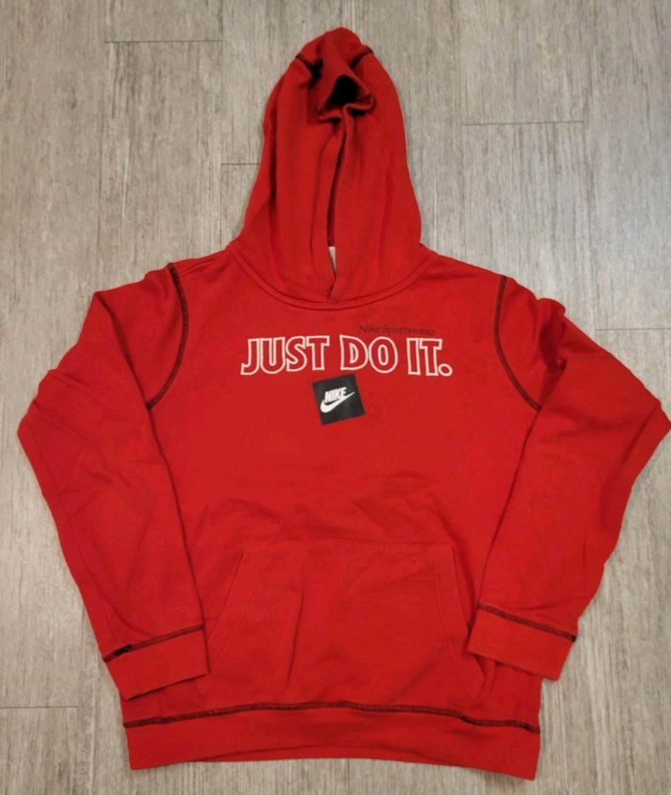 Youth’s Nike Red “Just Do It” Fleece Pullover Pocket Hoodie Kid’s Size XL