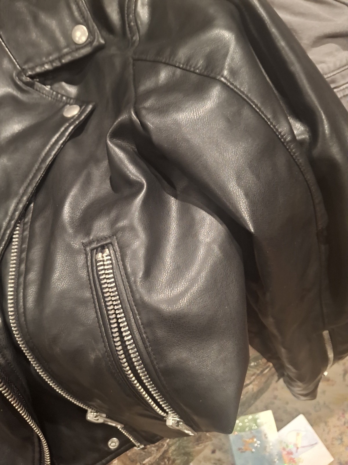 jacket bikers style black faux leather