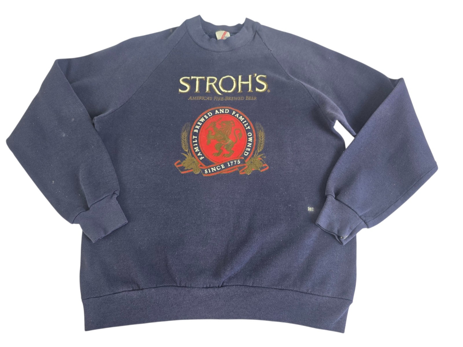 Vintage Stroh’s Beer Pullover Graphic Print Sweatshirt Vtg 80’s Flaws Worn