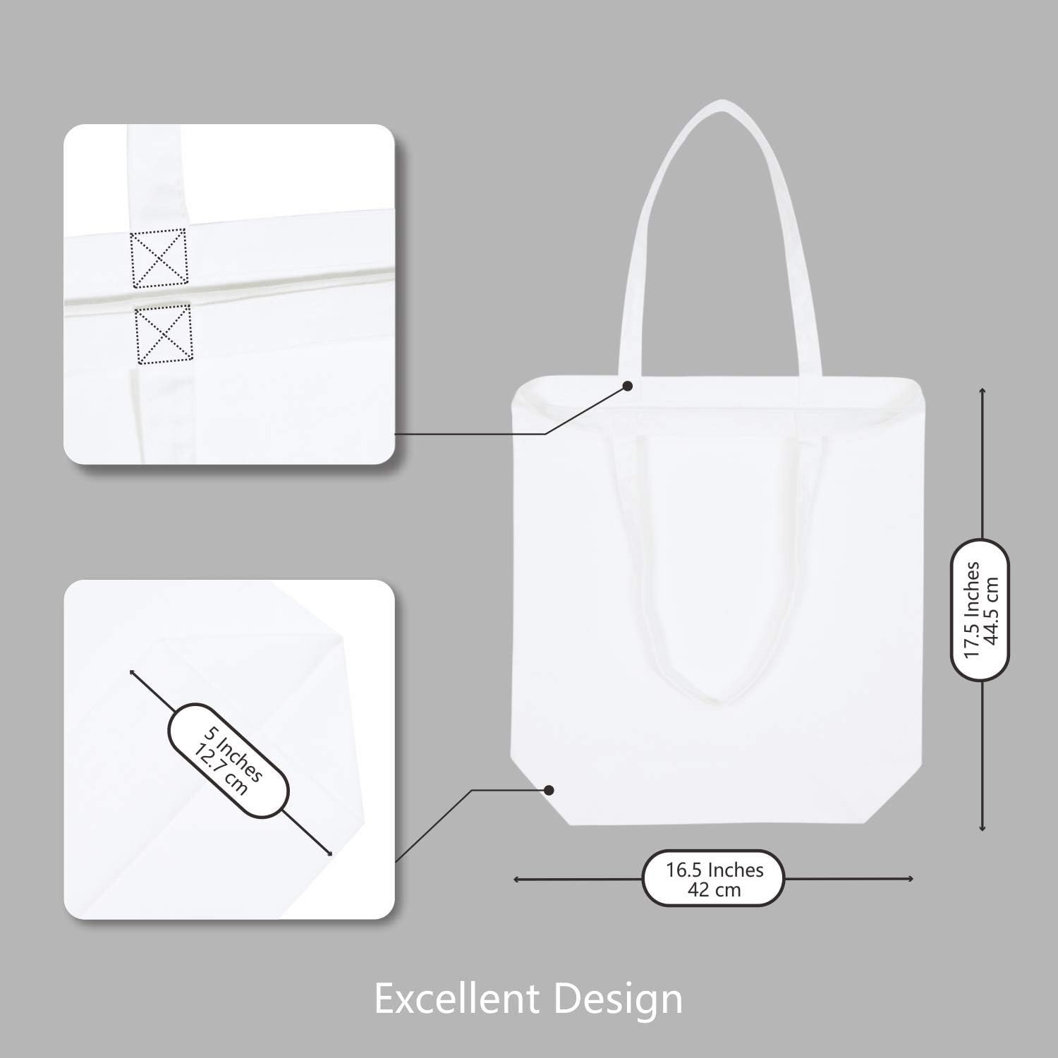 Durable Large Cotton Tote 17.5″ – Eco-Friendly Blank Bags for DIY Projects