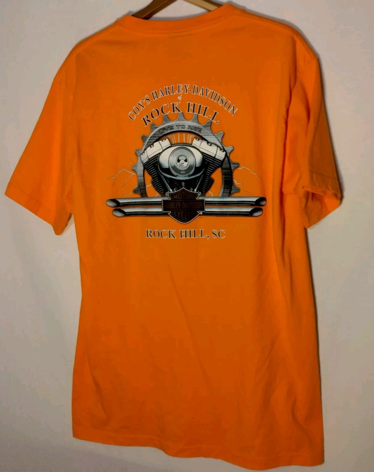 Coxs Harley Davidson Shirt Men Large Rock Hill SC Orange Motorcycle Biker Moto