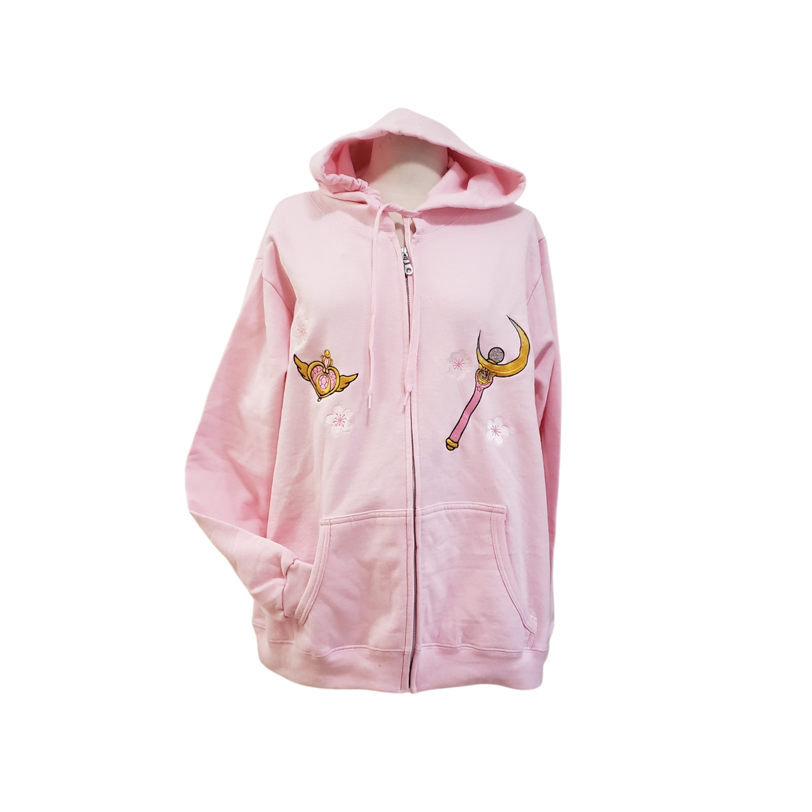 Sailor Moon Crescent Wand Brooch Cherry Blossom Zip Up Hoodie Pink Size XL