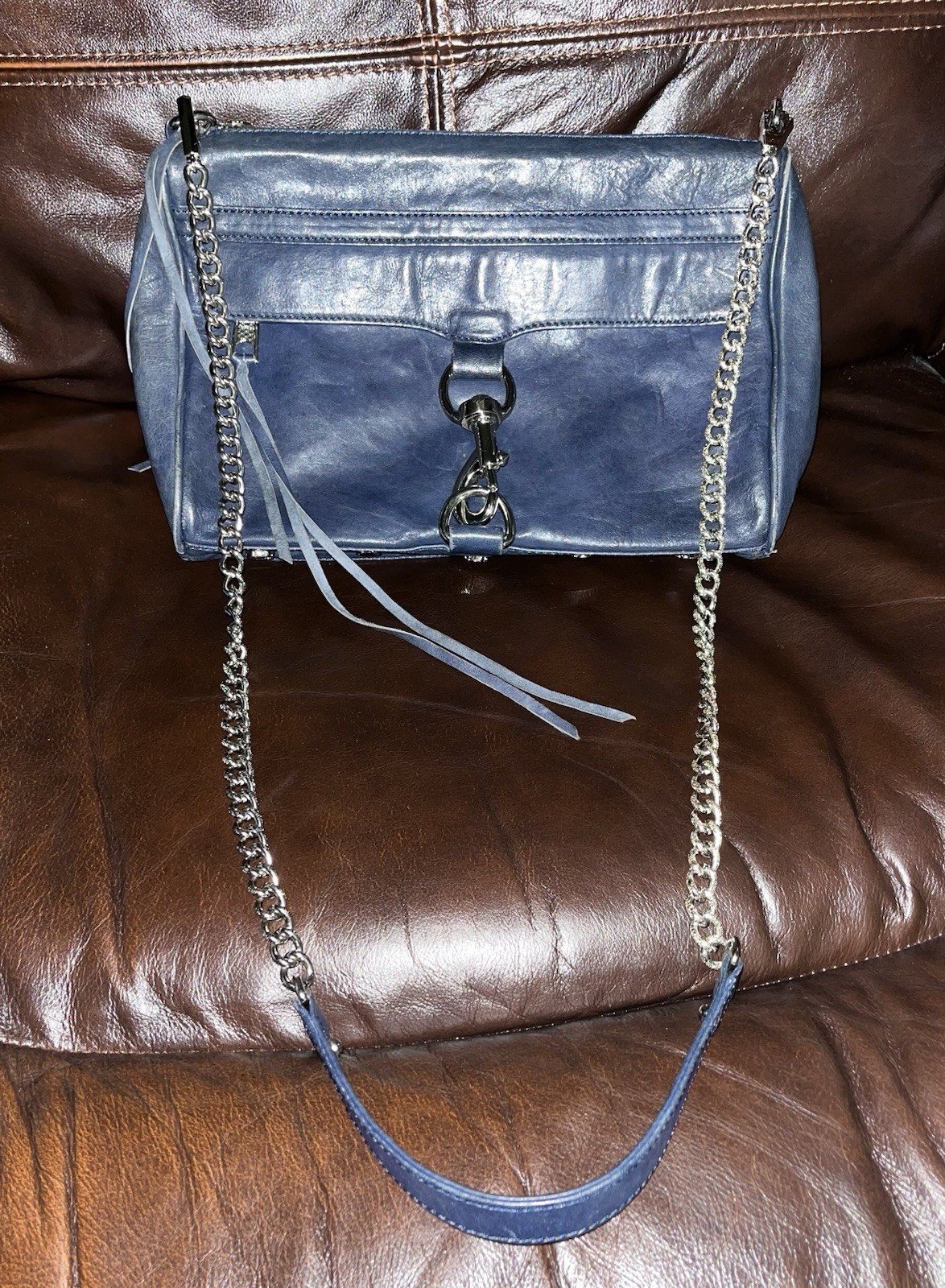 Rebecca Minkoff MAC Navy Blue Leather Crossbody Bag Handbag Purse