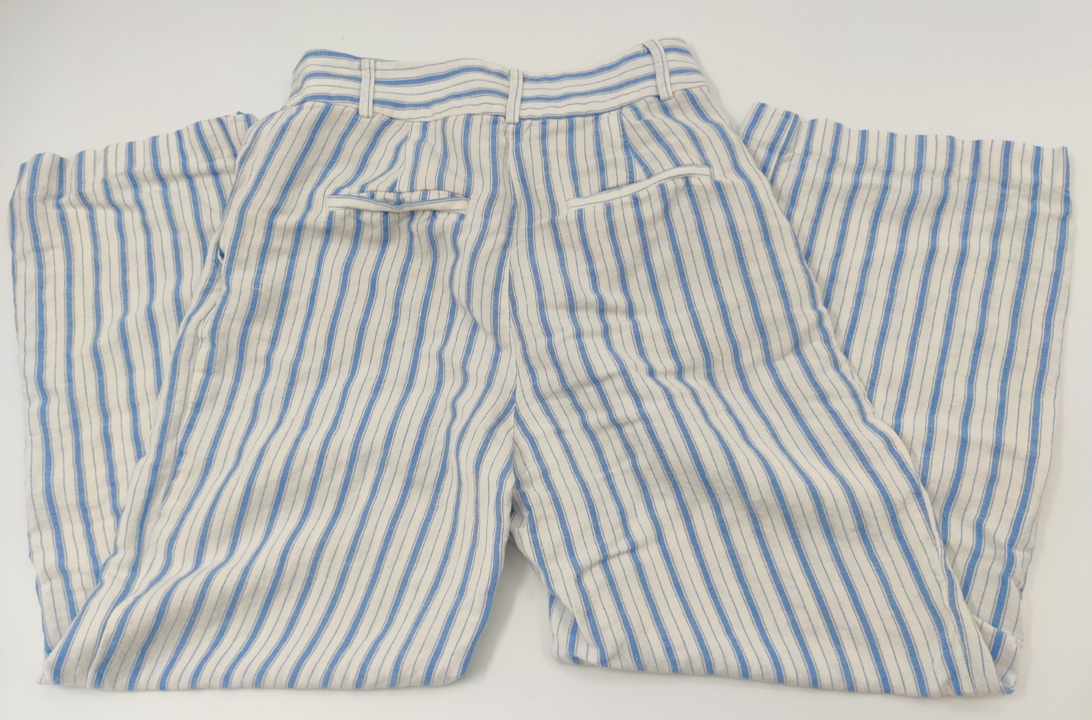 Ann Taylor LOFT Womens Petite 00 Pants Crop Capri Linen Blend Blue Stripe