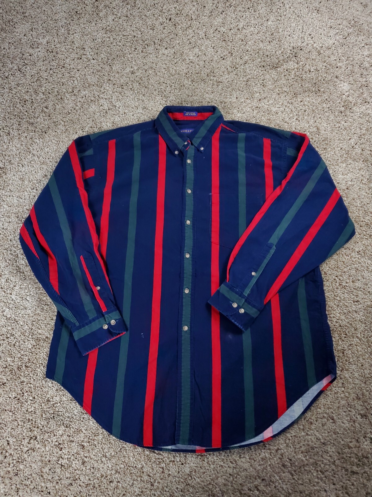 Vintage 90s Norsport Corduroy Shirt Medium Mens Striped Multicolor Button Down