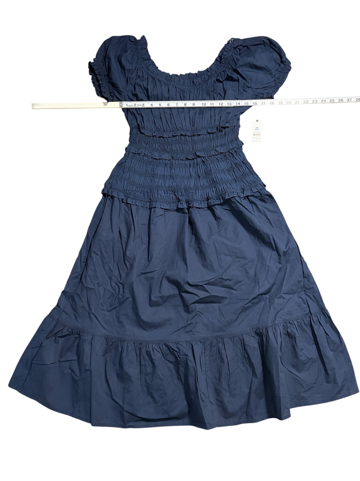 Time and Tru Women’s Smocked Peasant Midi Dress-Dark Navy-Sizes XS/S/L/XL/XXL