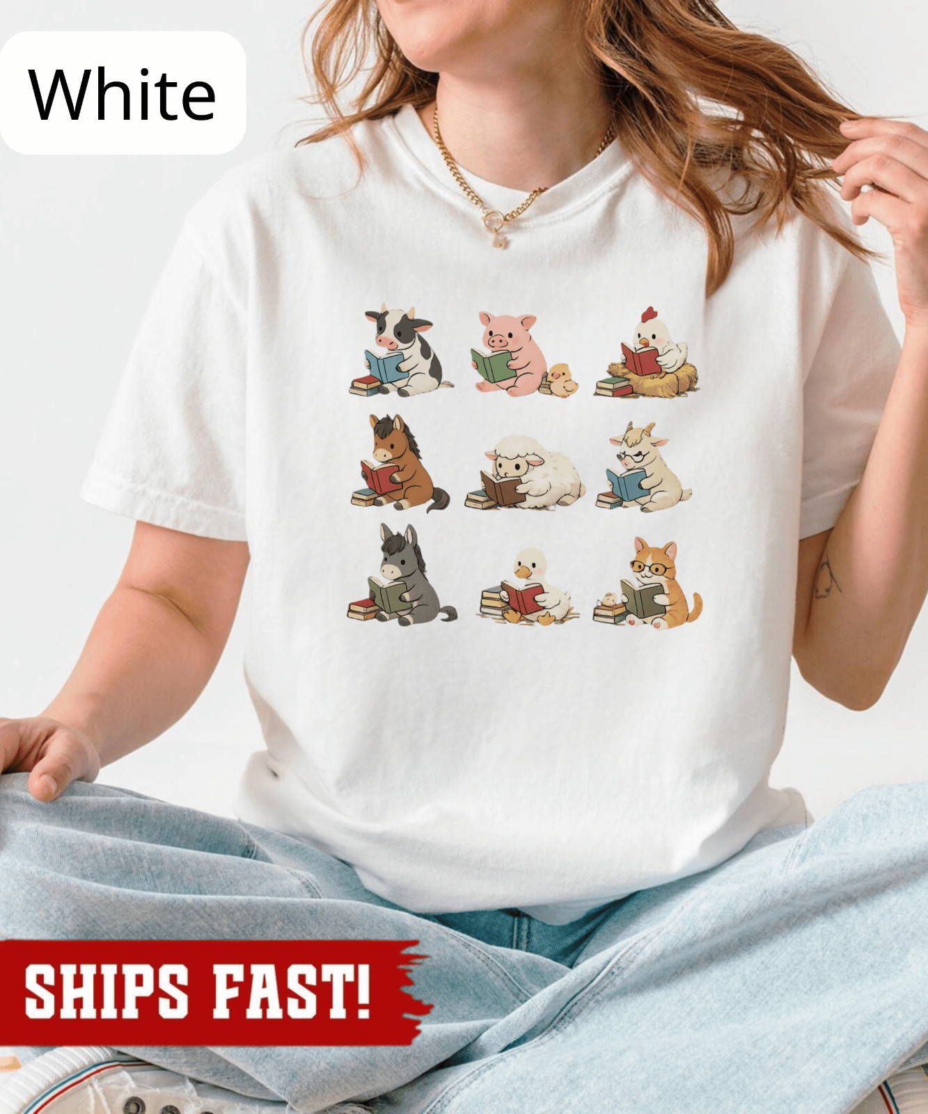 Farm Animals Reading Shirt, Book Lover Farm Tee, Cute Animal shirt, Teacher Libr