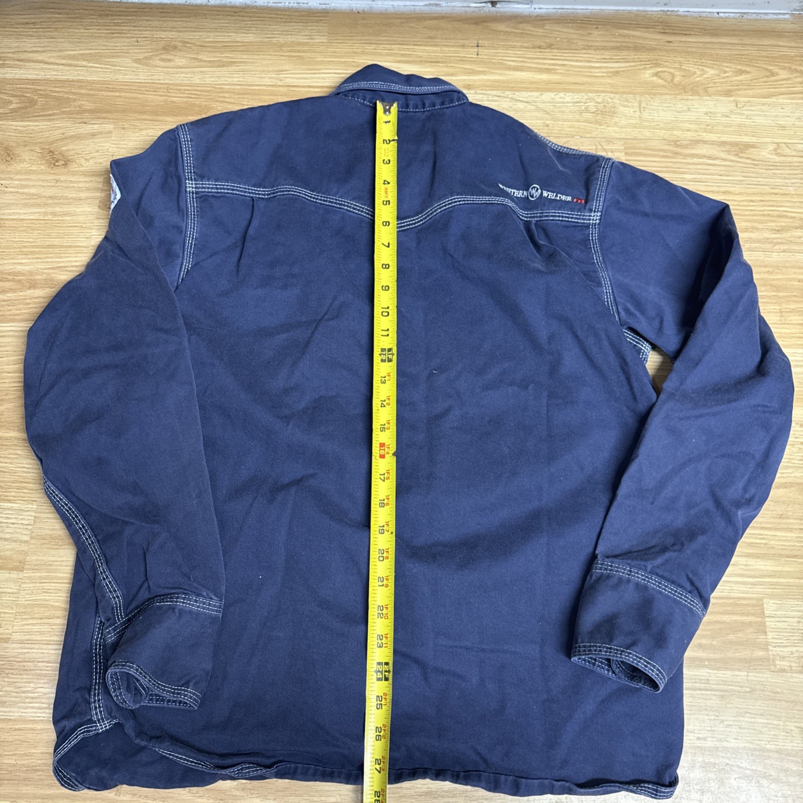 Western Welder Work Shirt Pearl Snap Triple Stitched FR Size Large Blue