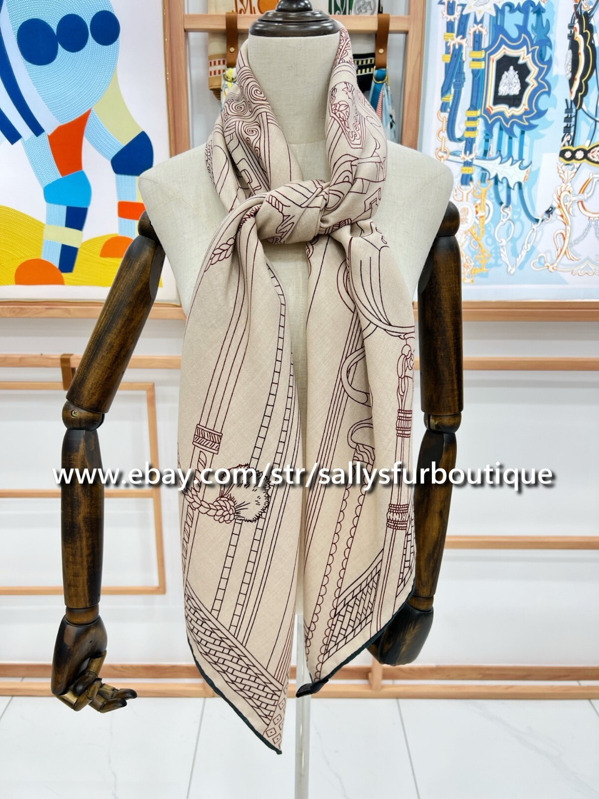 2025 Sally 75% Cashmere 25% silk Stole Saddle Chain Print 2 Face Scarf Shawl 53″