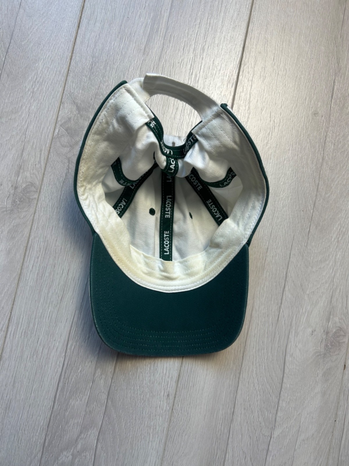 Vintage Lacoste Baseball Cap Hat White Green Spellout Embroidered Logo Strapback
