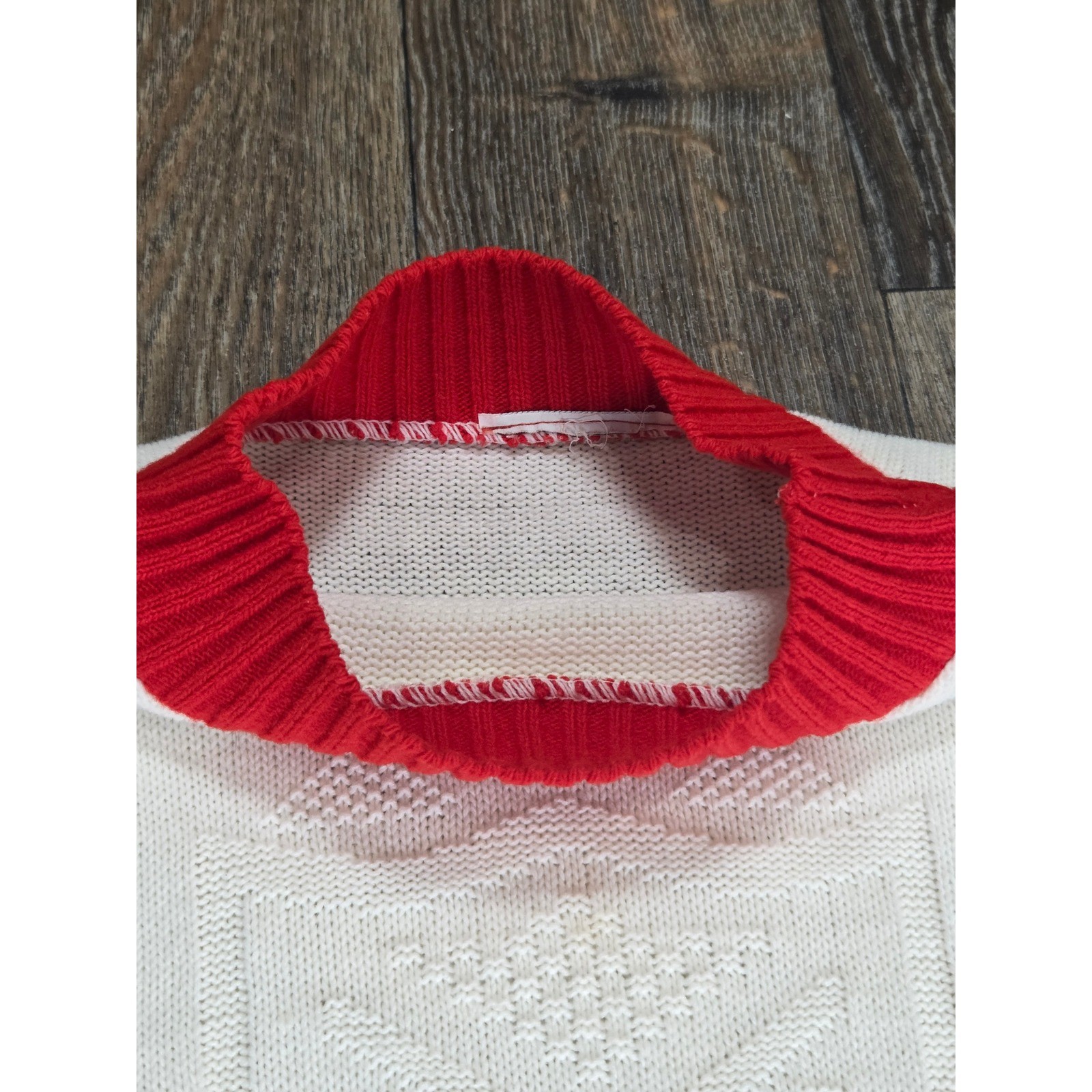 Vintage Red White Striped Mock Neck Knit Sweater Textured Crest Nautical Retro