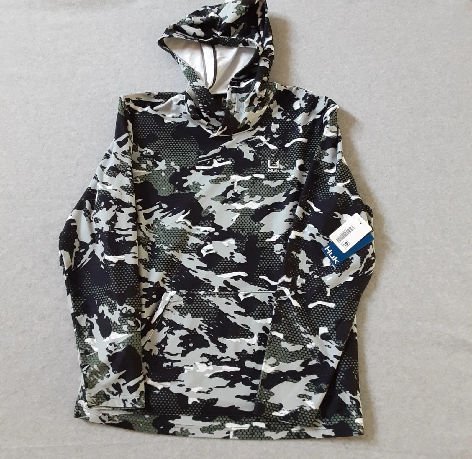 Huk Men’s Medium Leeward KC Printed Lightweight Fleece Pullover Camo Hoodie New