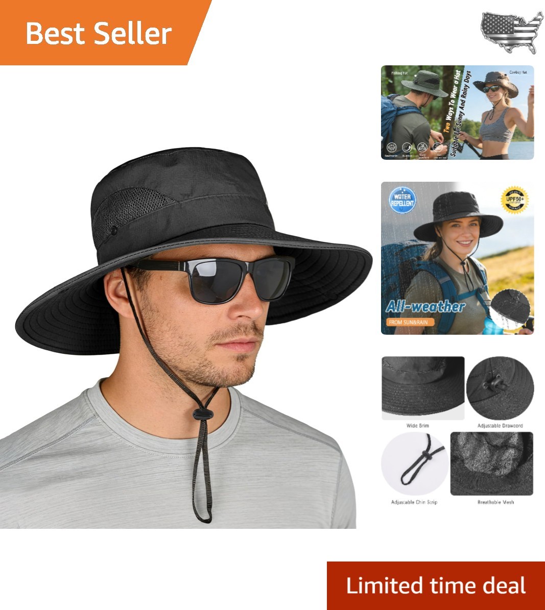 Adjustable Wide Brim Boonie Hat – Lightweight UV Protection for Summer Adventure
