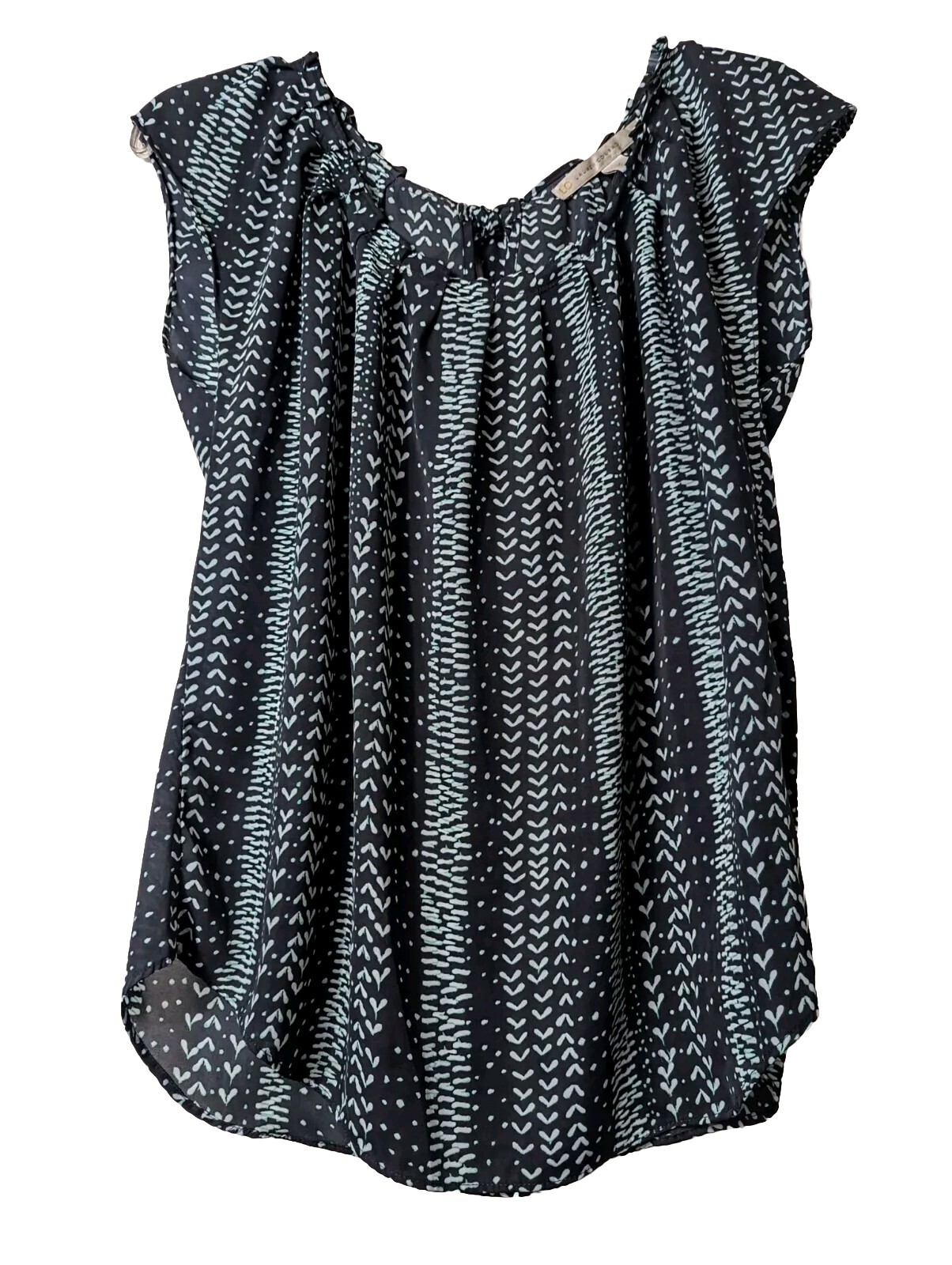 Lauren Conrad Silky Blouse Womens Medium Round Neck Top Blue Green Polyester