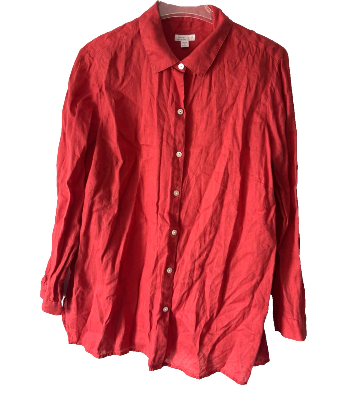 J JILL LOVE LINEN ESSENTIAL SHIRT RED BUTTON FRONT 1X /XL 100% LINEN