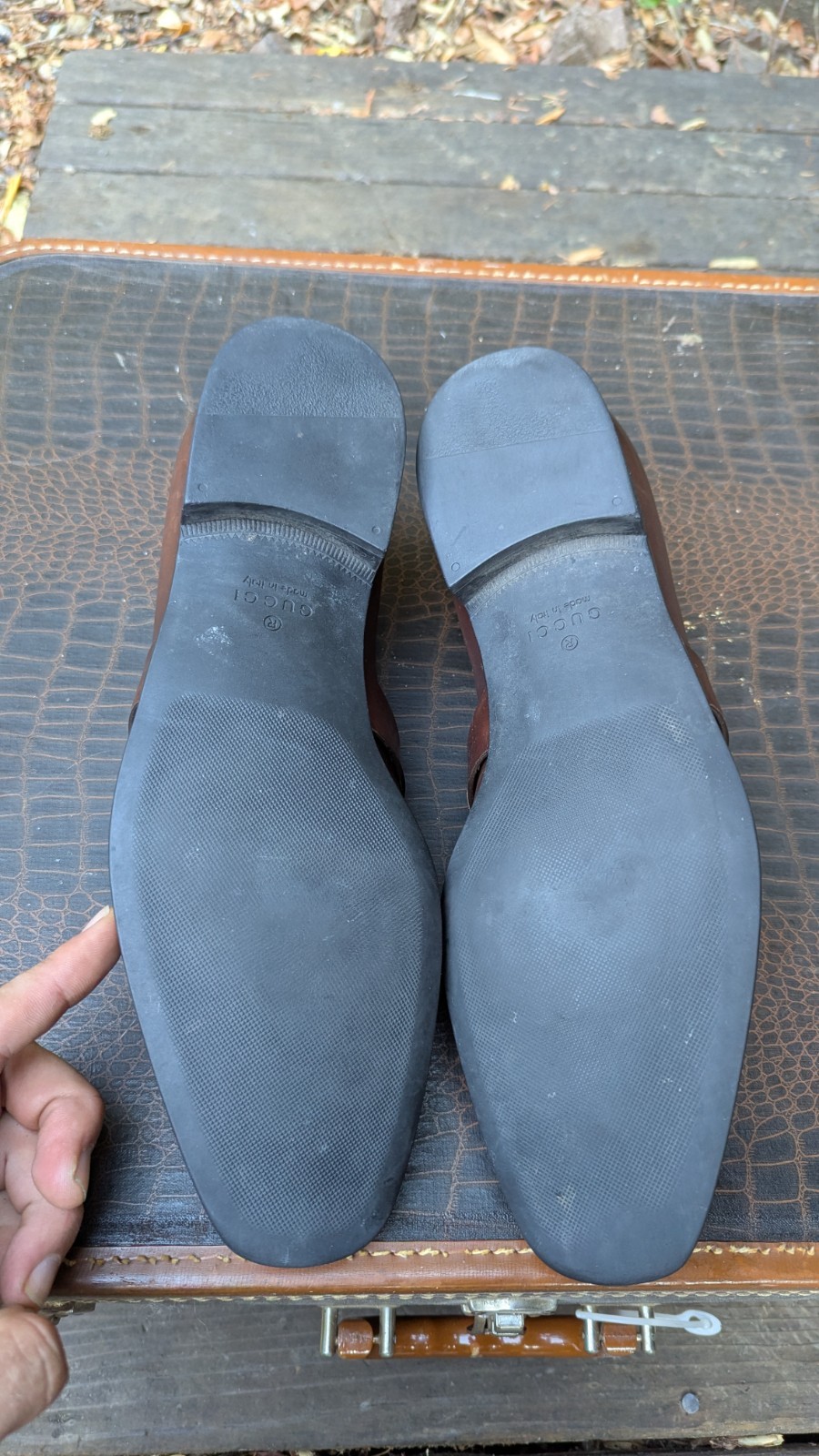 Gucci Brown Leather Loafers GG Style Strap Men’s Size 10 Made in Italy