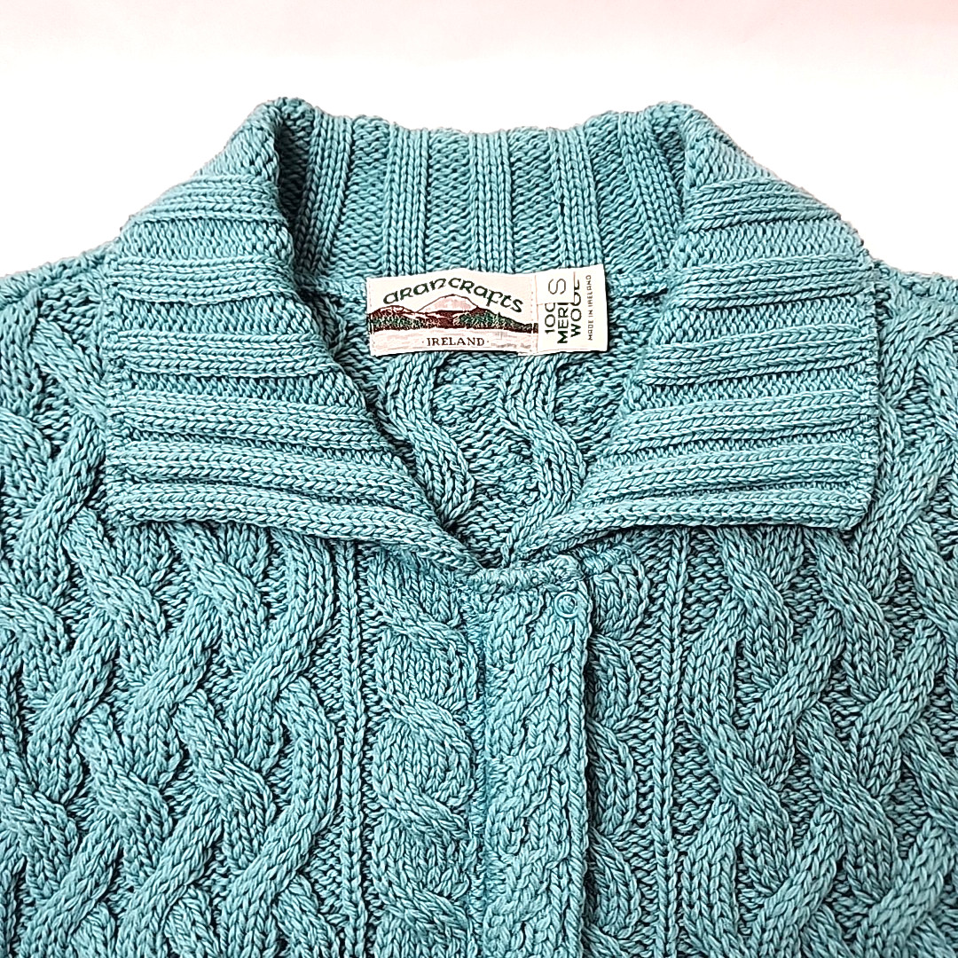 Aran Crafts Merino Wool Cable Knit Cardigan Coat Womens S Zip Fisherman Ireland