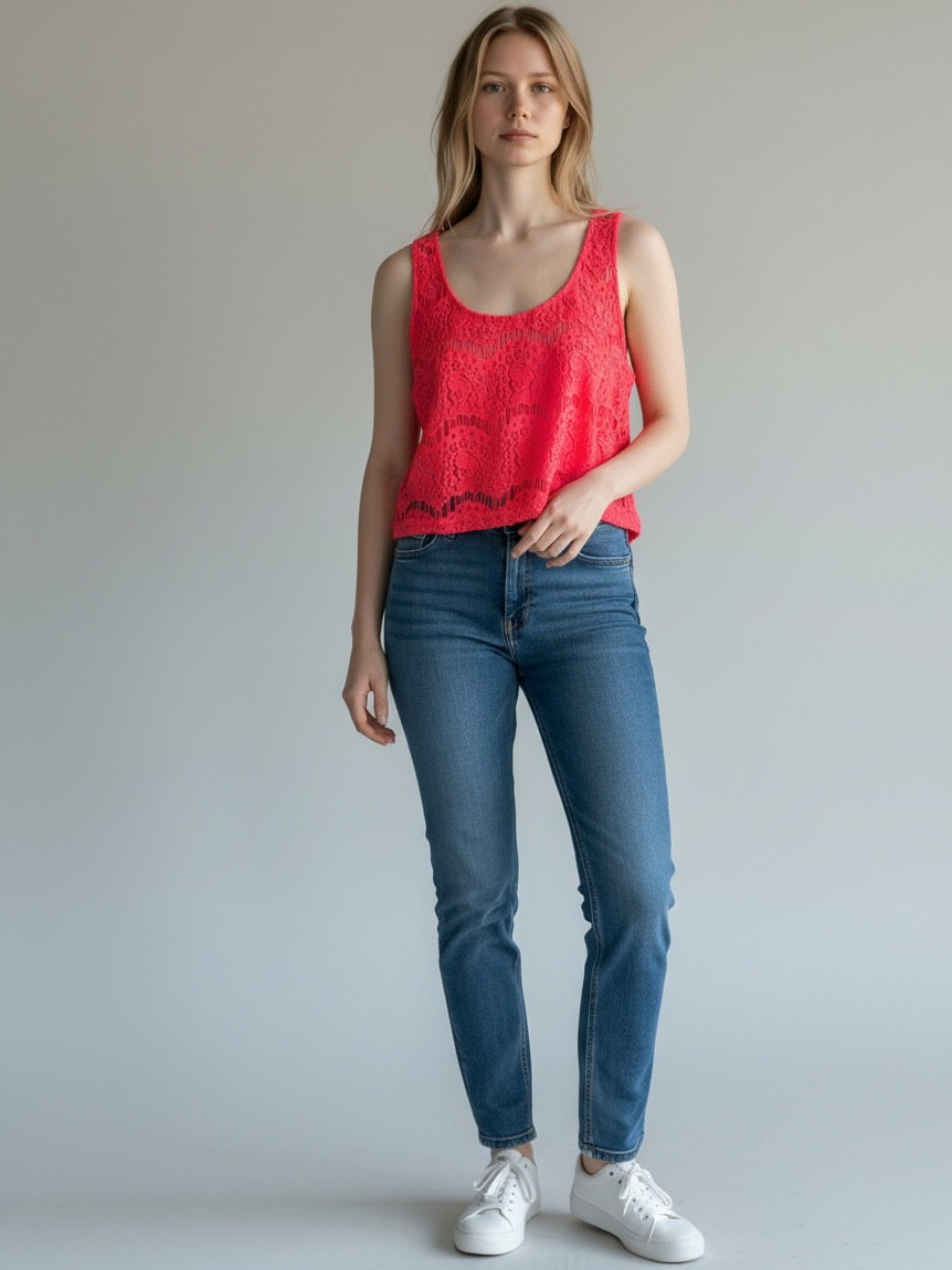 Divided by H&M Coral Pink Lace Crop Tank Top Size US 14