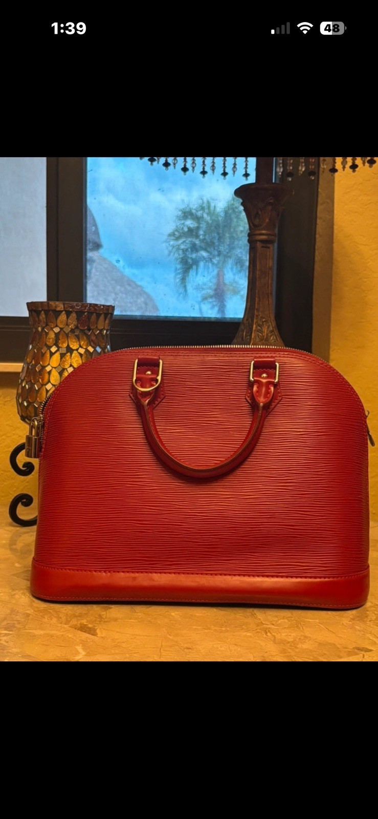 Louis Vuitton Red Satchel Top Handle Zip Silver Hardware Padlock Charm