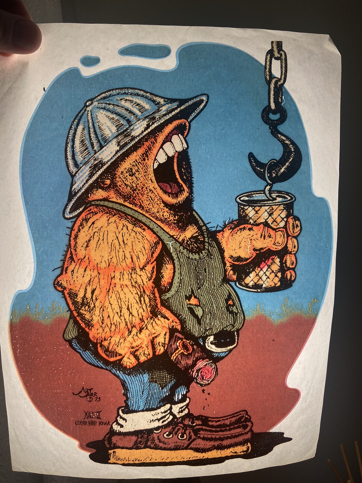 Construction Worker Beer Vintage Heat Transfer Iron On Original