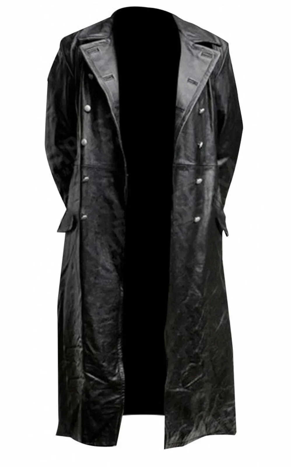 MEN’S GERMAN CLASSIC WW2 MILITARY UNIFORM OFFICER BLACK LEATHER TRENCH COAT