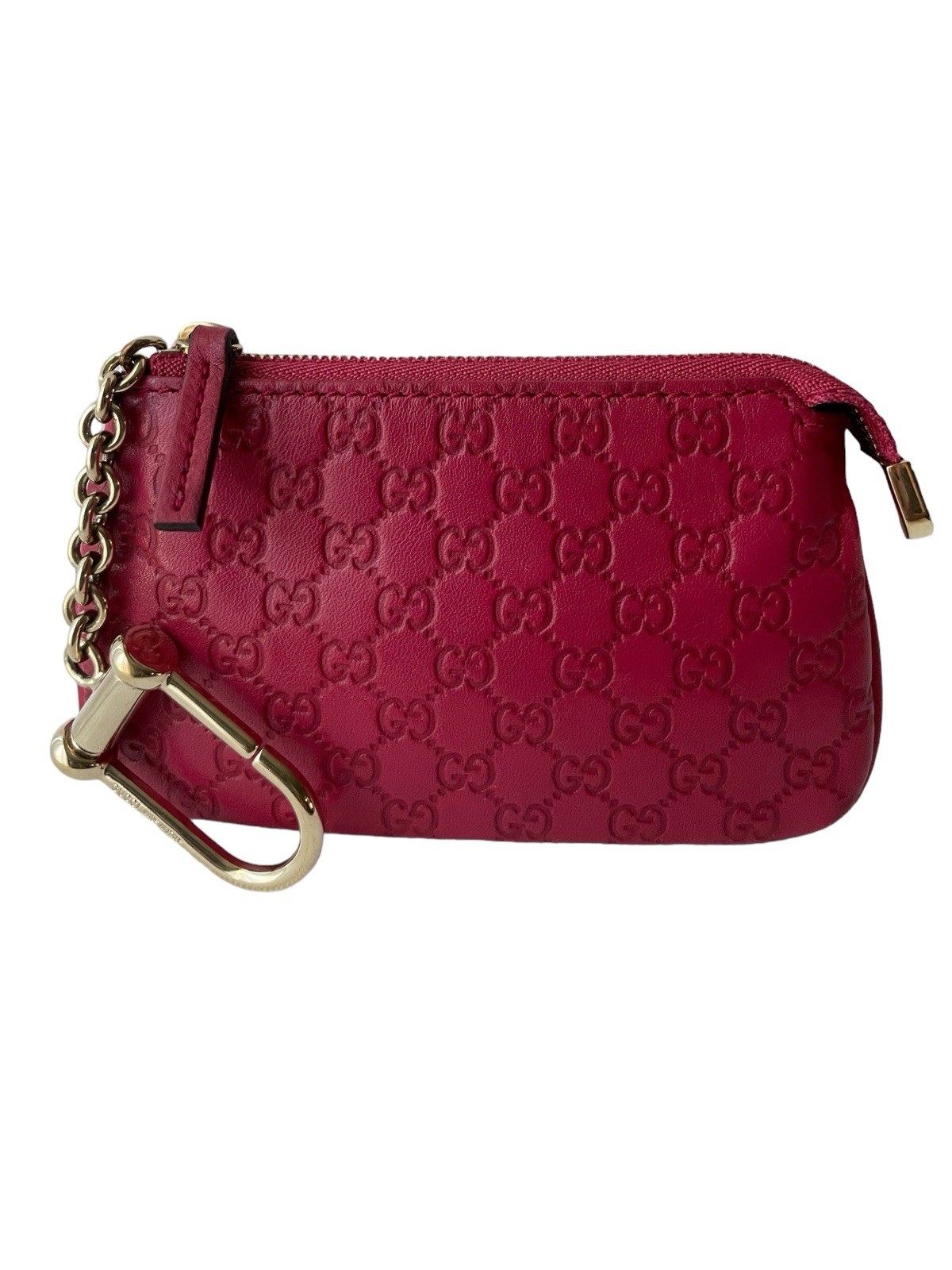 GUCCI Micro Guccissima GG Leather Ruby Pink Key Ring Coin Case Pouch