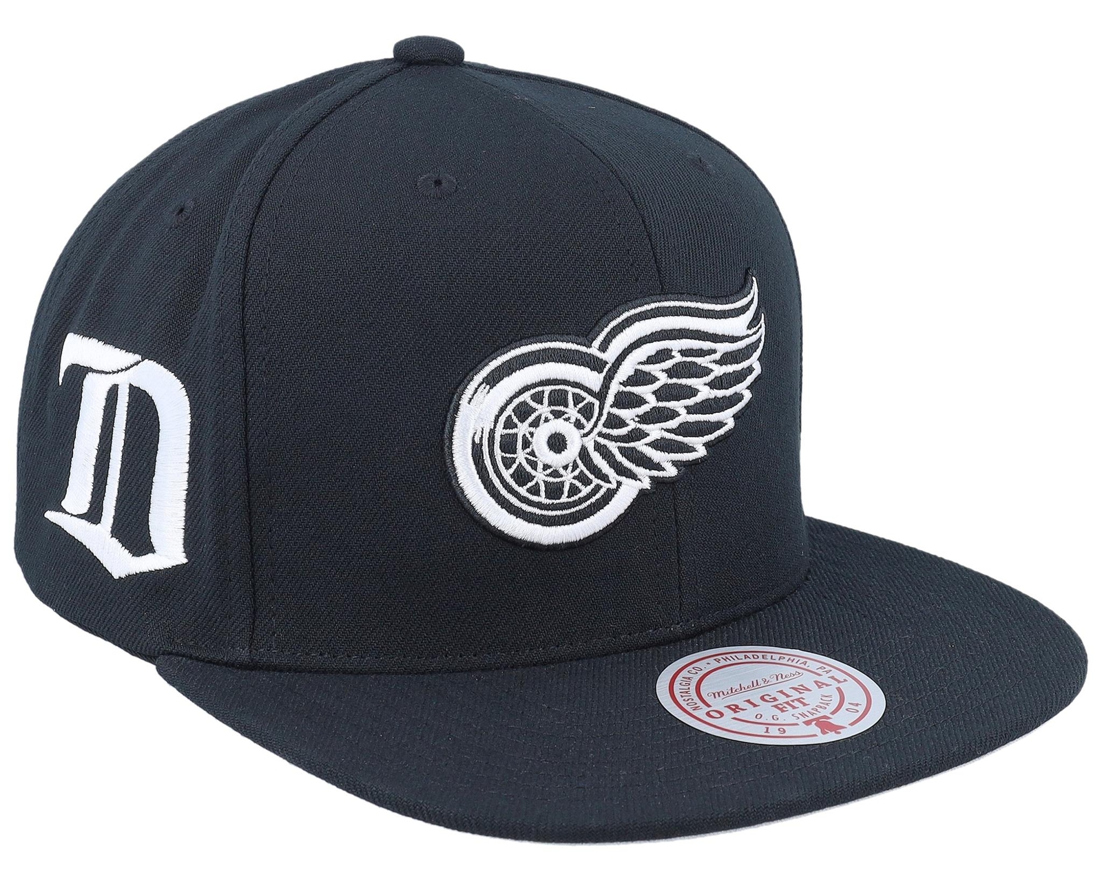 Mens Mitchell & Ness NHL EVERGREEN BLACK WHITE SNAPBACK VNTG RED WINGS