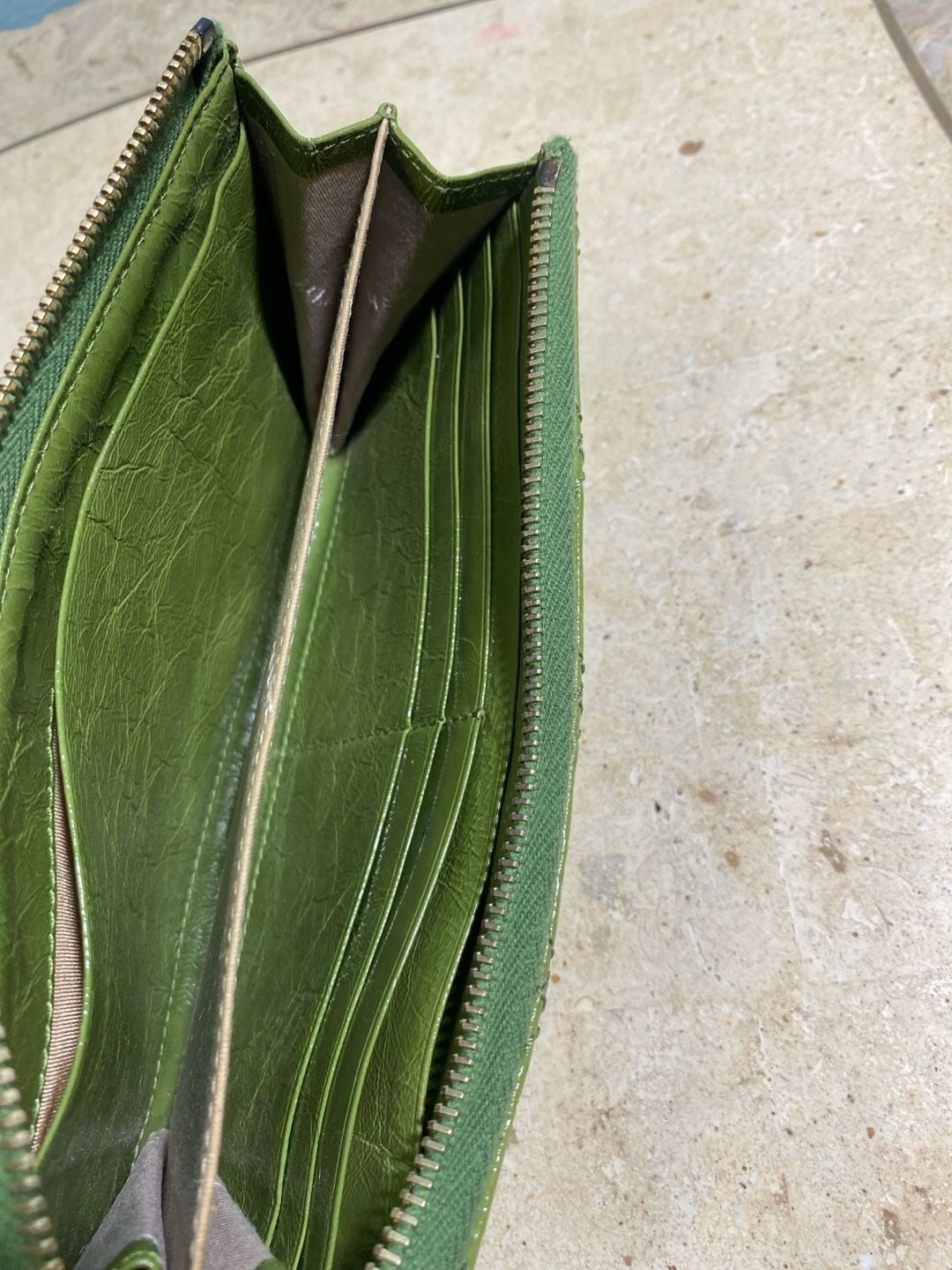 Marc Jacobs Vintage Green Quilted Leather Push Lock Double Pocket Zip Wallet